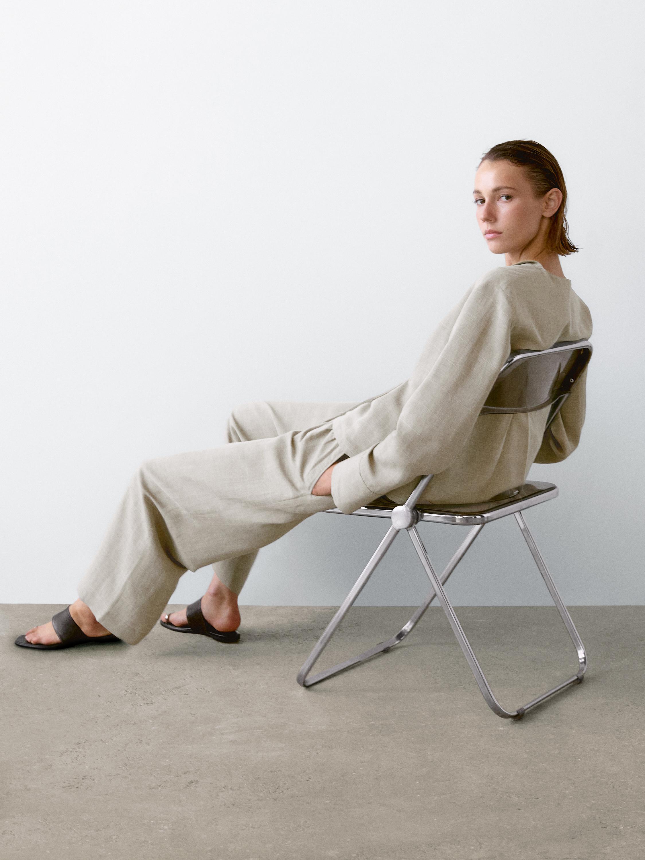 Linen blend check print kimono