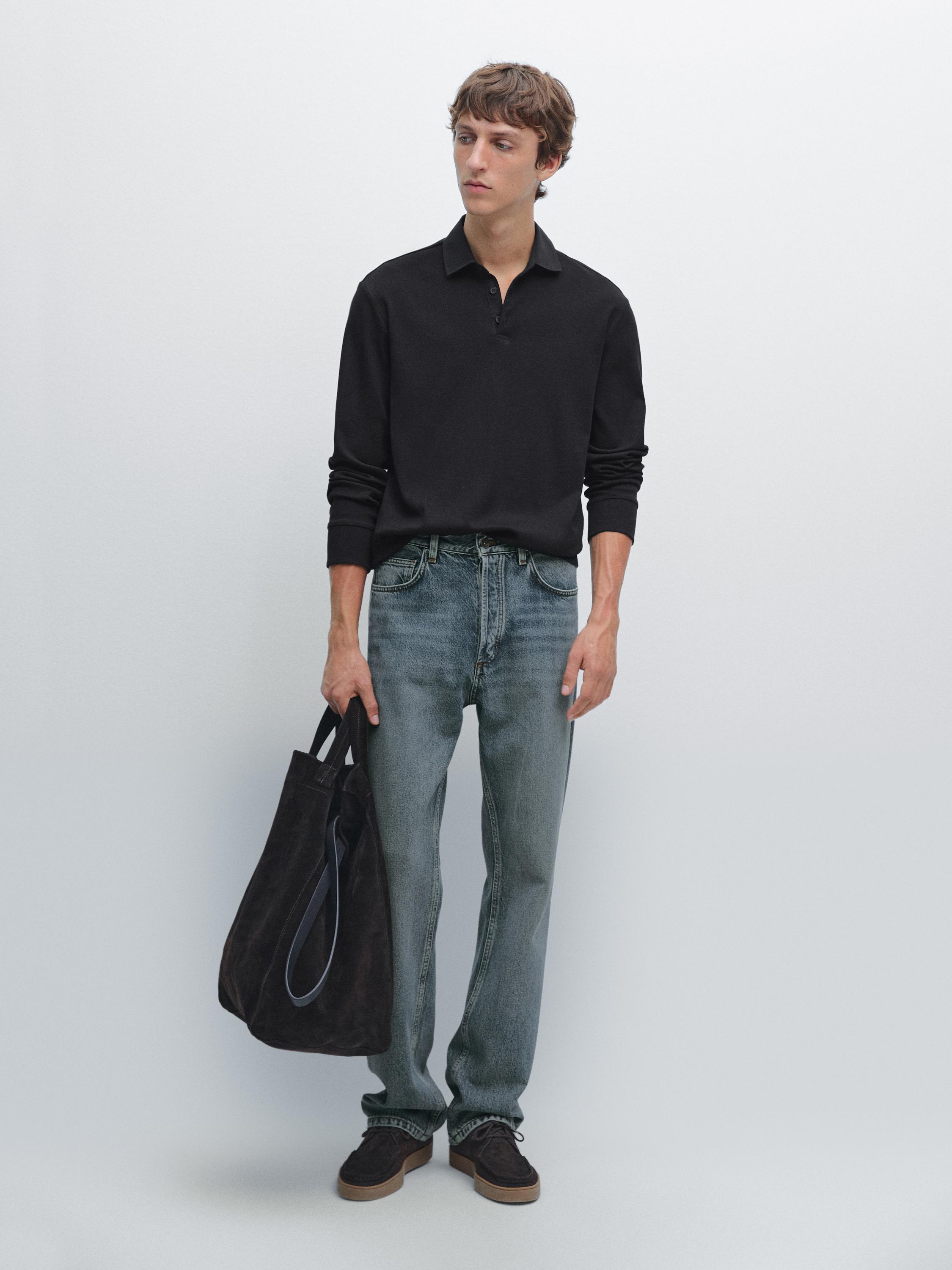 Long sleeve polo shirt with contrast collar