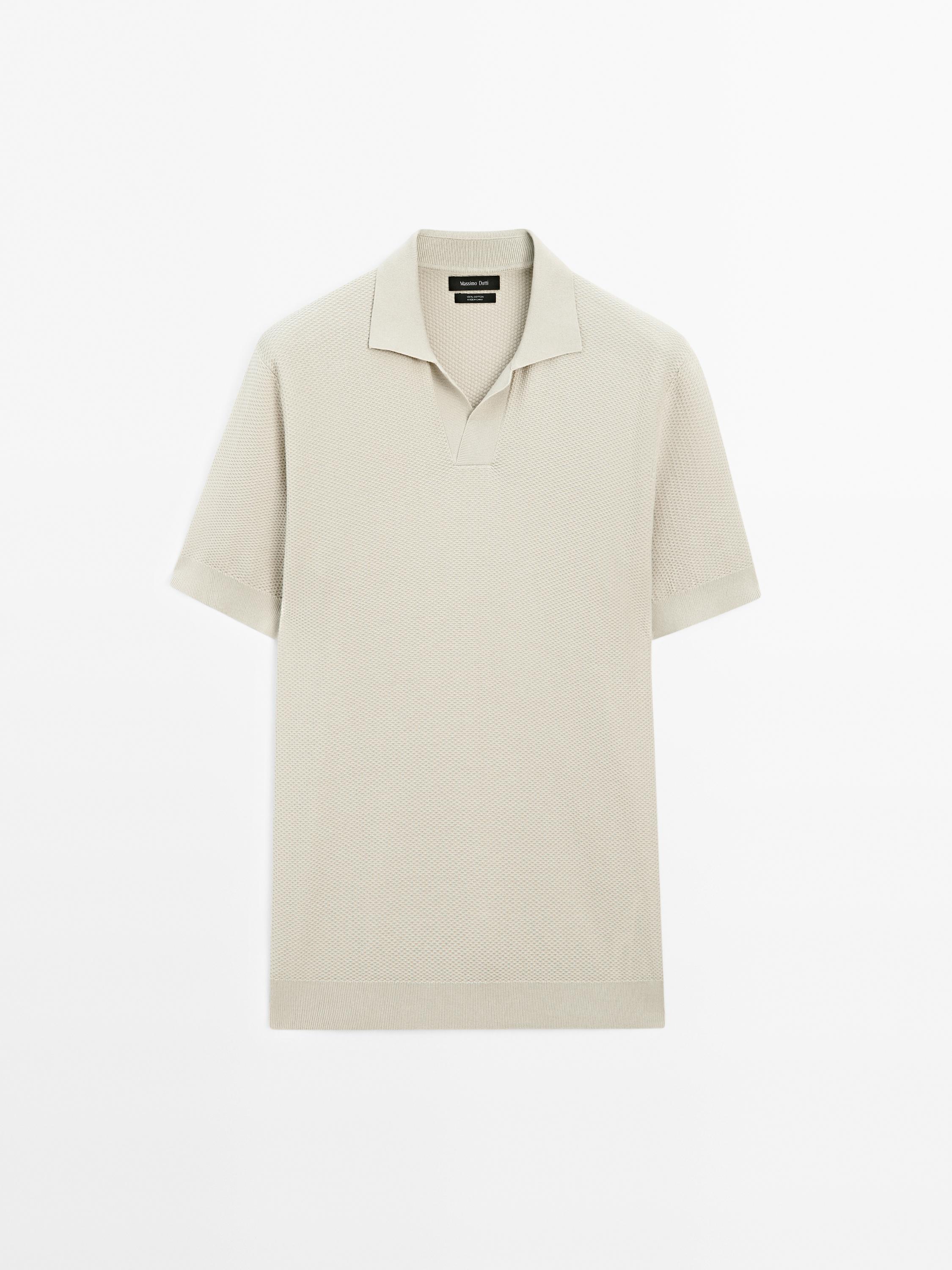 Textured knit short sleeve polo shirt