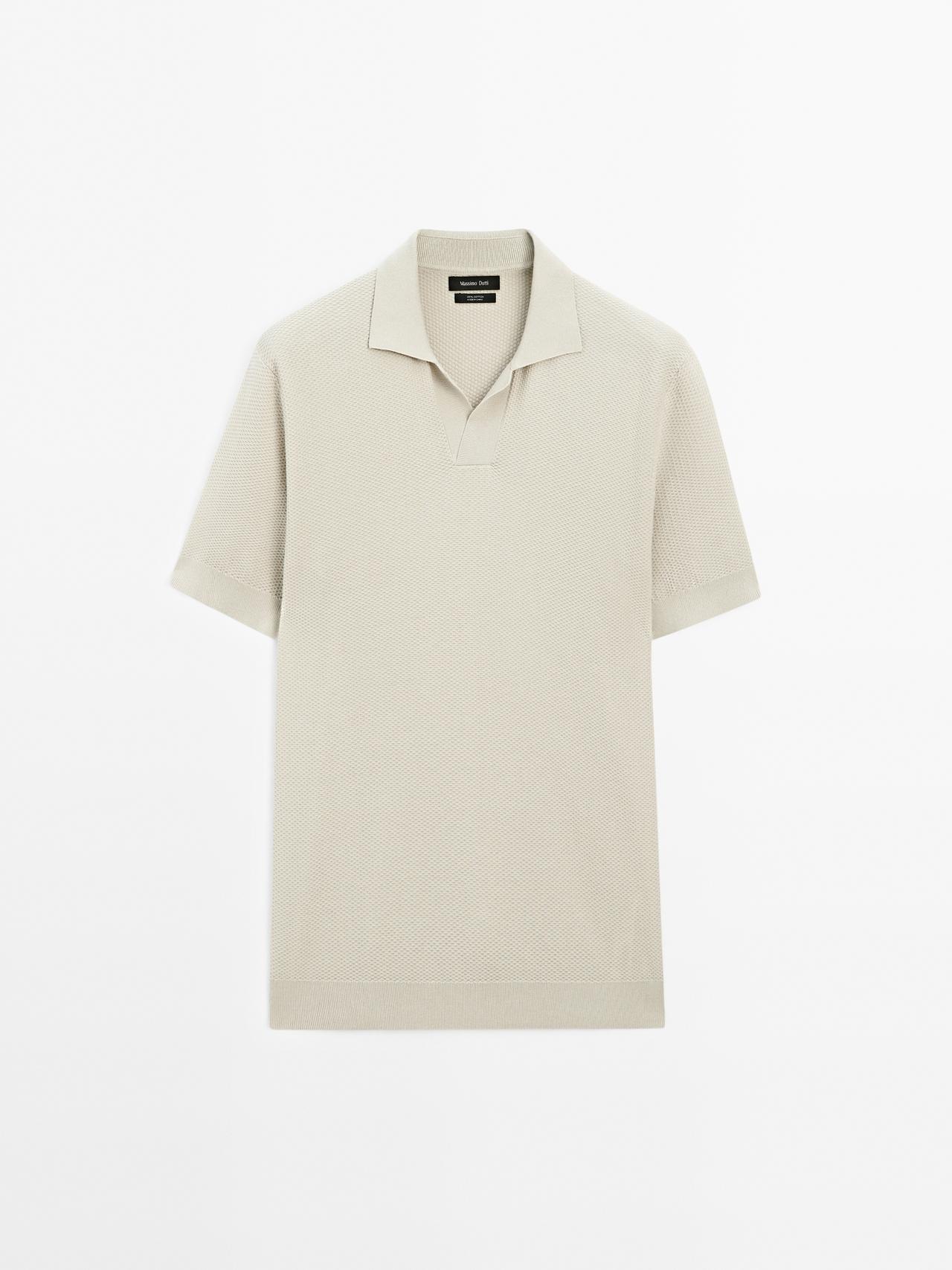Massimo Dutti - Herre - Strukturvævet Poloshirt I Strik Med Korte Ærmer - Grøn - Xl