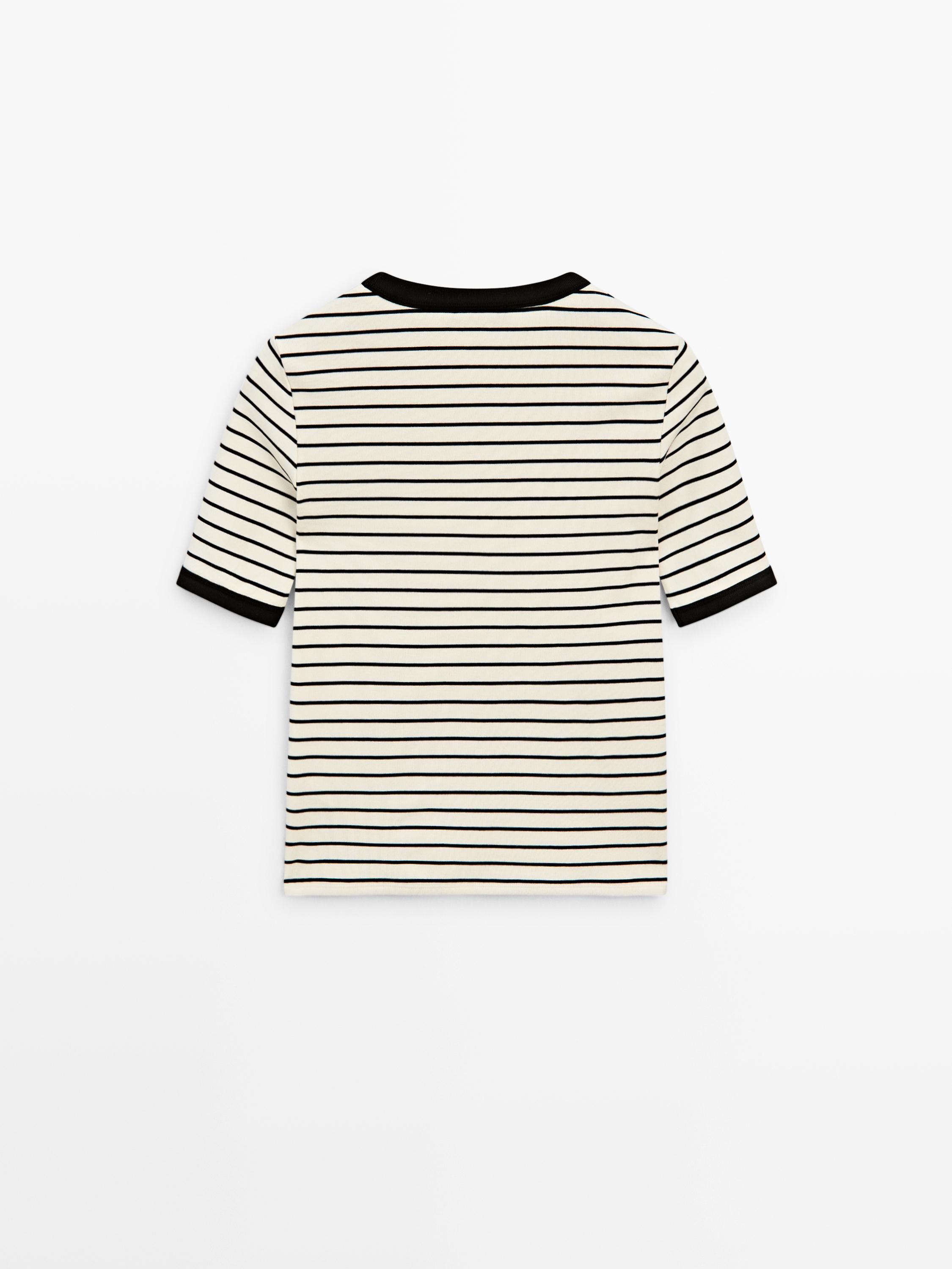 Short sleeve T-shirt with contrast stripes — Off white
