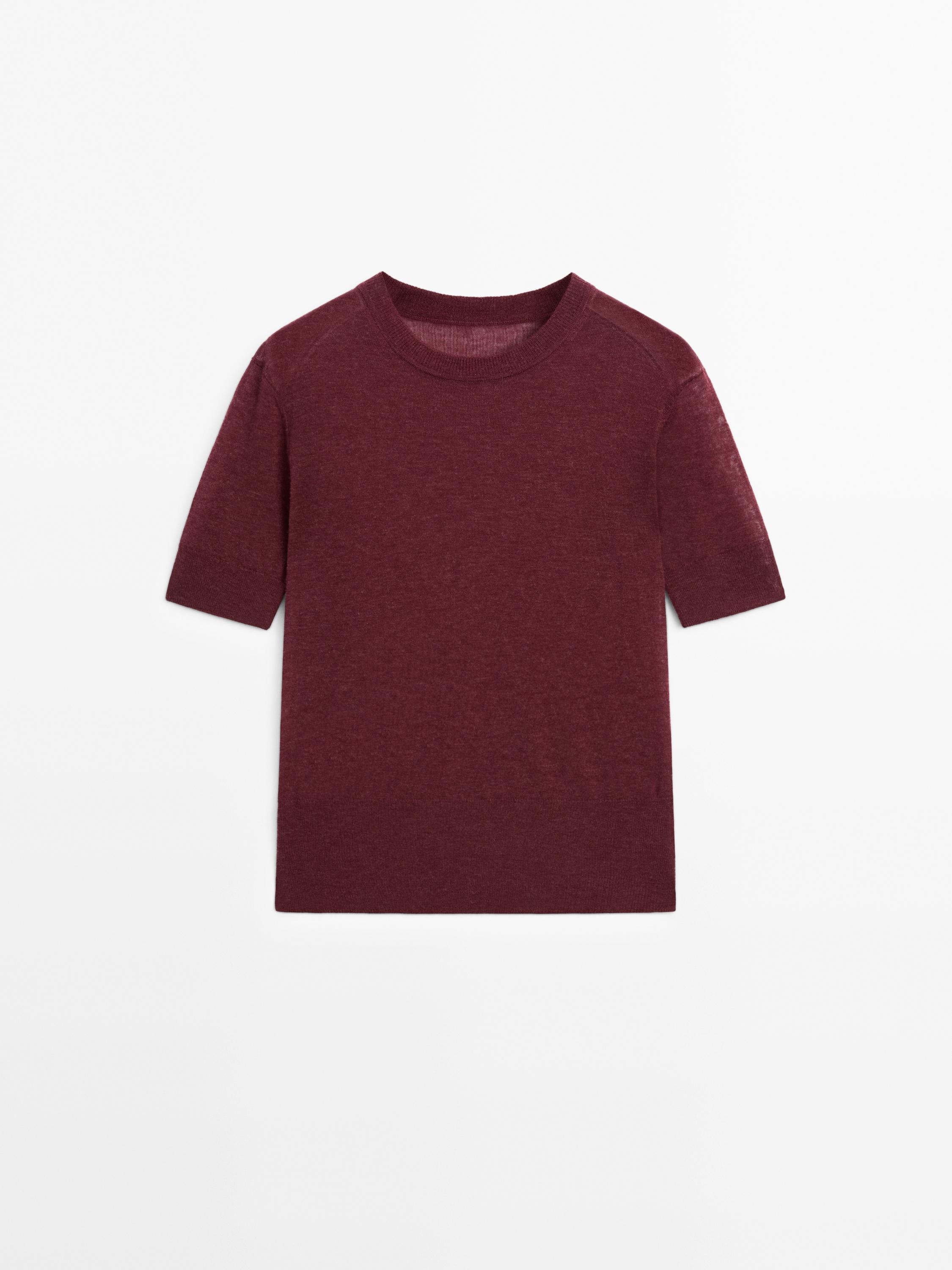 100% wool short sleeve fine knit sweater - STUDIO