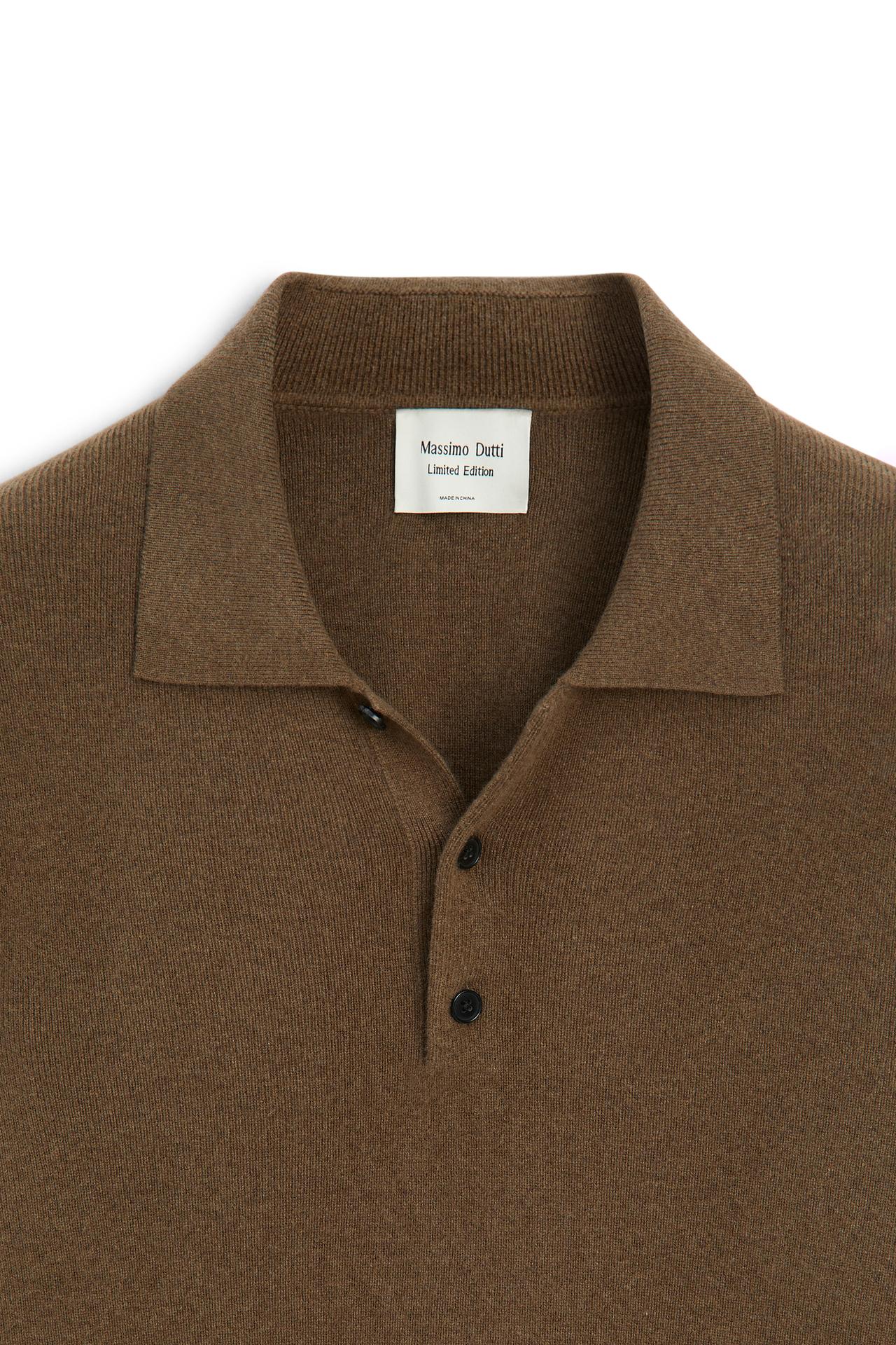 100% wool knit polo sweater - LIMITED EDITION — BROWN MARL