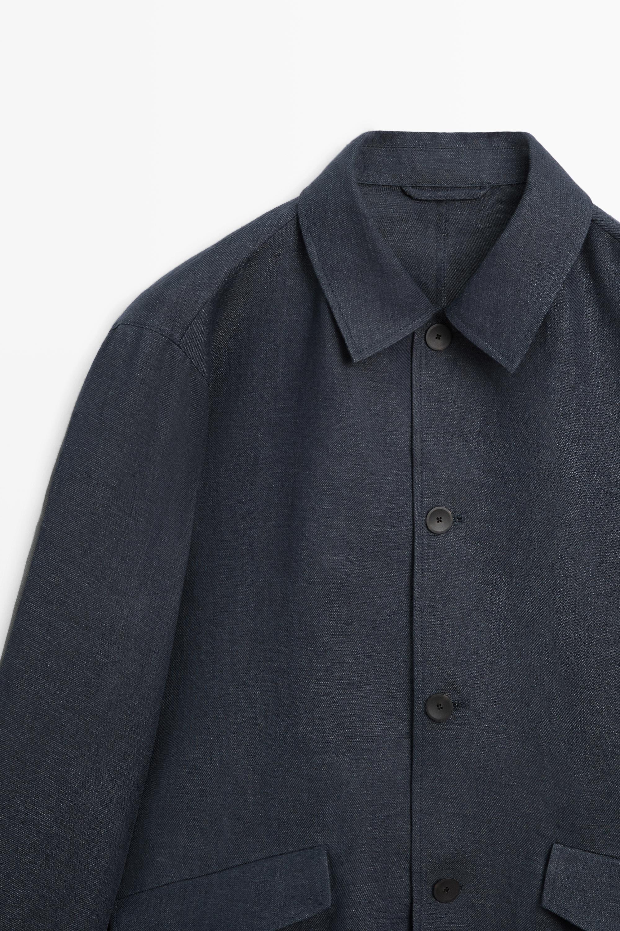100% linen total look melange overshirt — INK BLUE