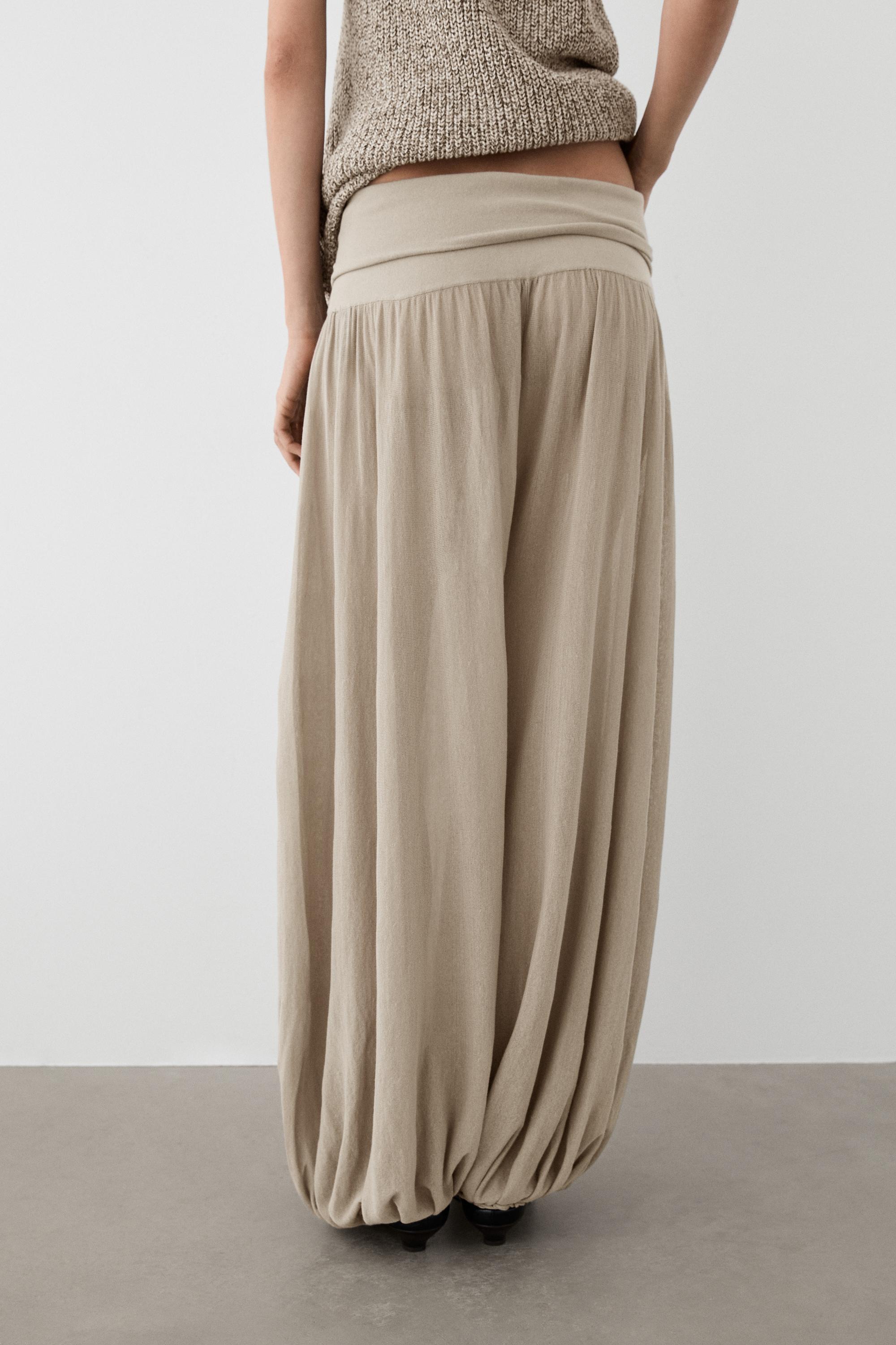 Sarouel trousers with wide waistband — NATURAL GREY