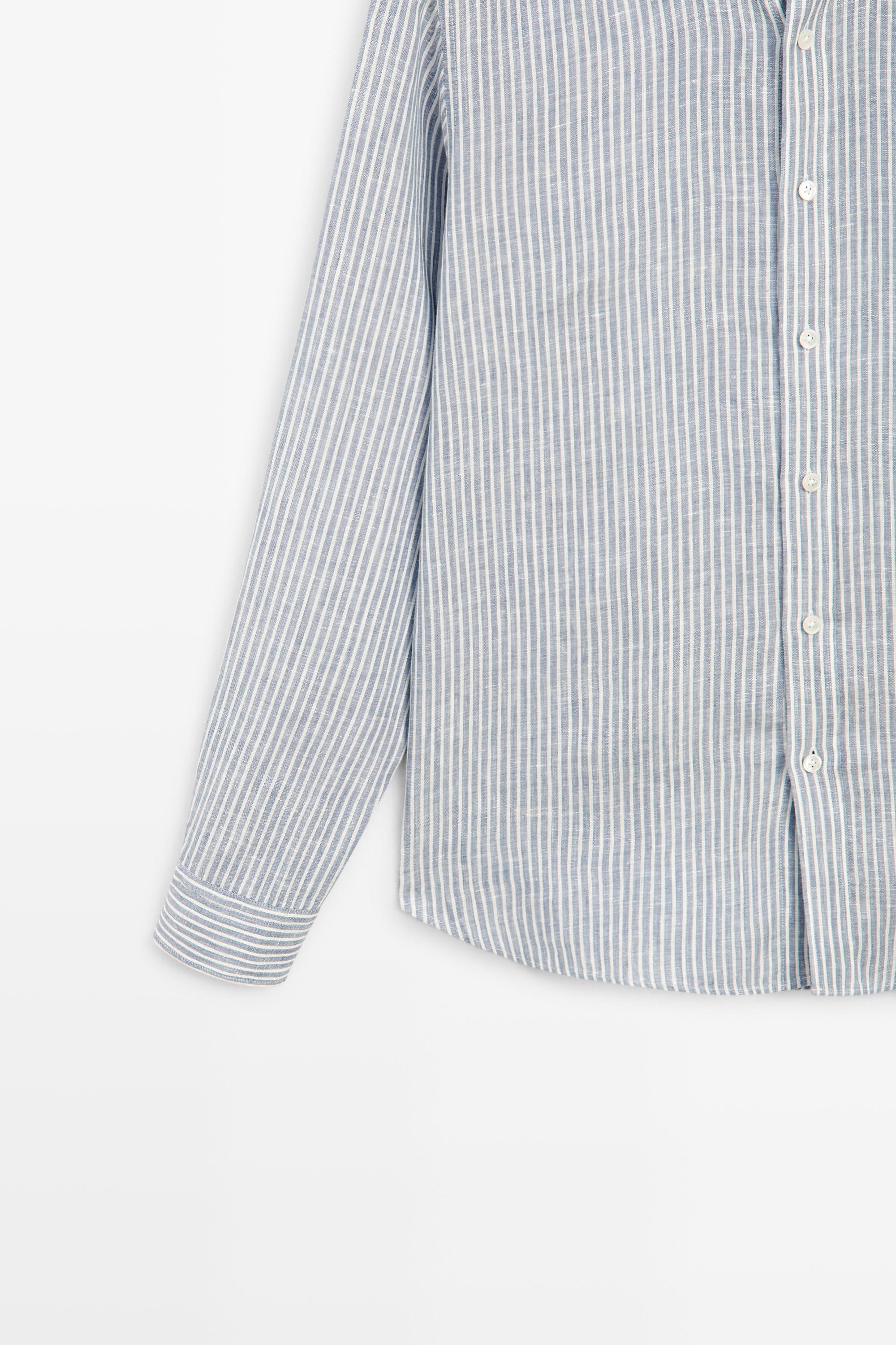 100% linen regular fit striped shirt — SKY BLUE