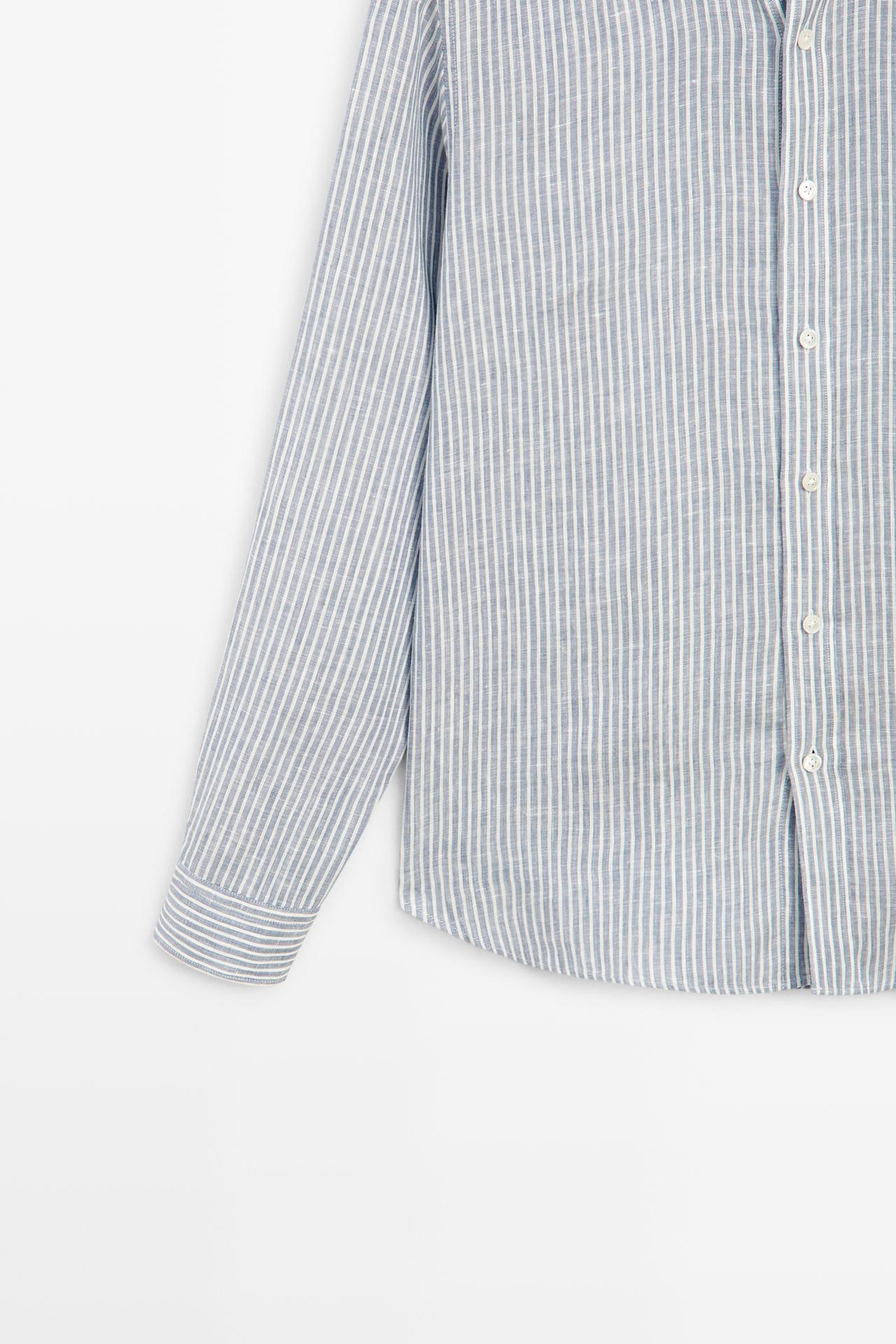 100% linen regular fit striped shirt — SKY BLUE