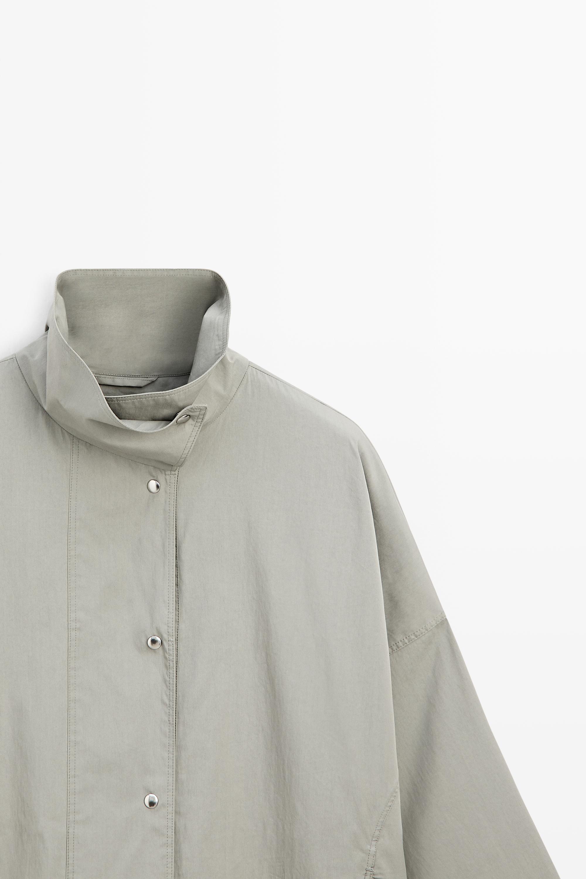 Cotton blend high neck jacket — BLUISH GREY