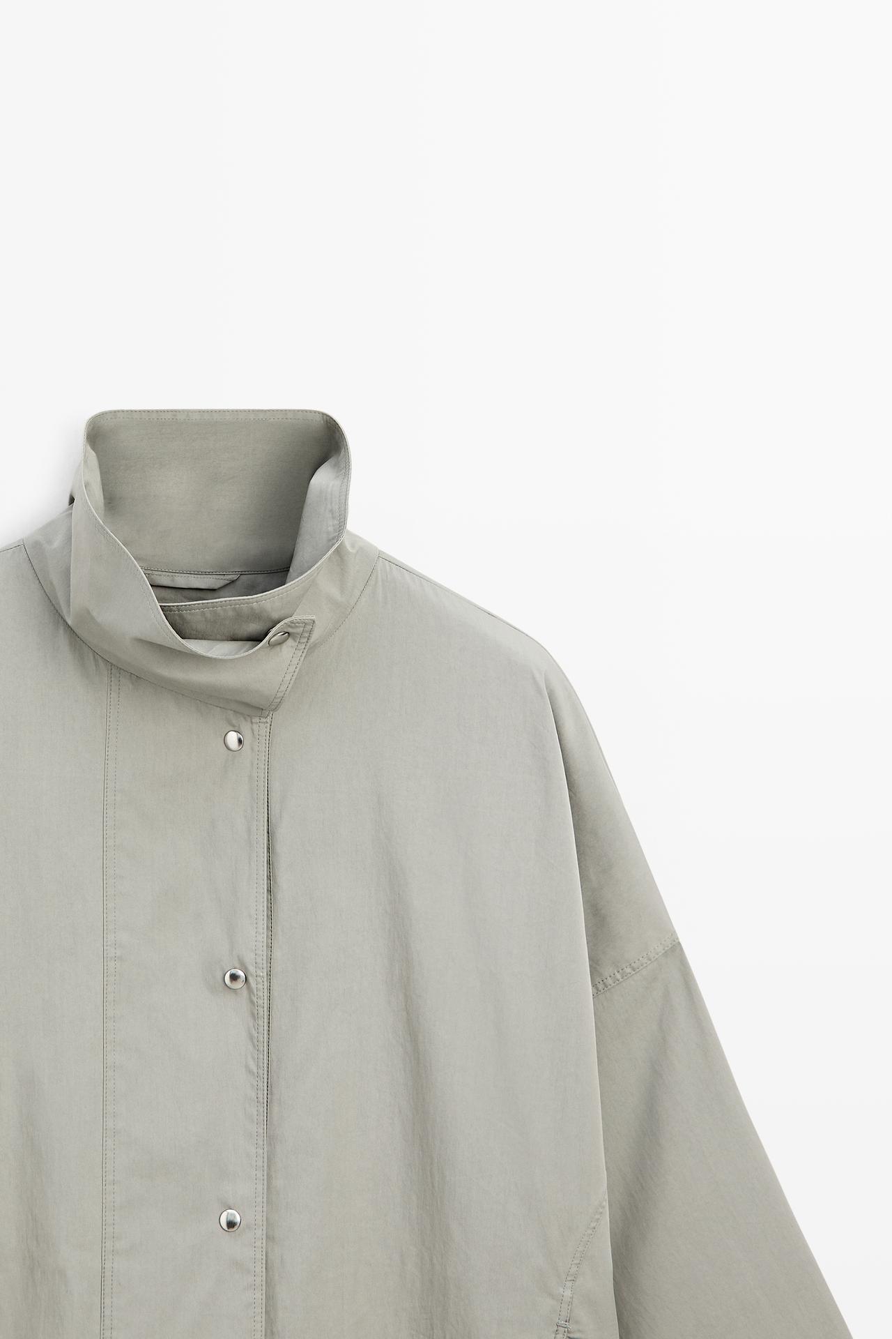 Cotton blend high neck jacket — BLUISH GREY