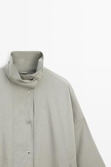 Cotton blend high neck jacket — BLUISH GREY 4