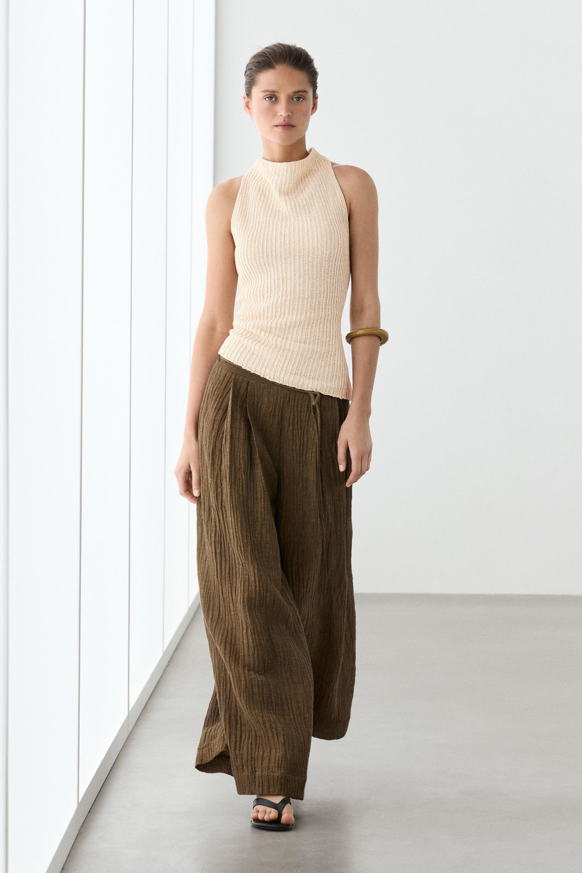 Flowing linen blend trousers — BROWN