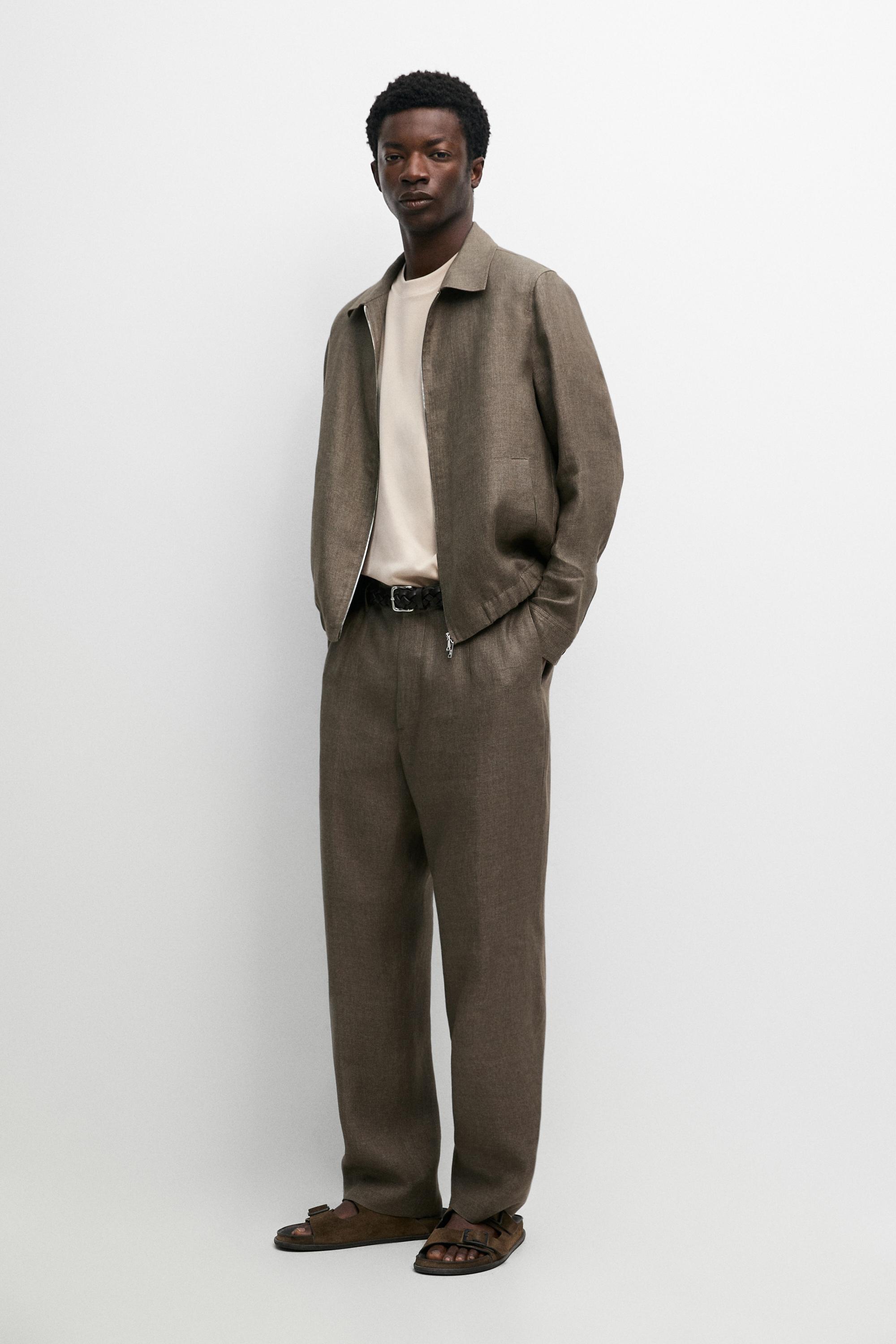 Faded linen total look jacket — GREENISH