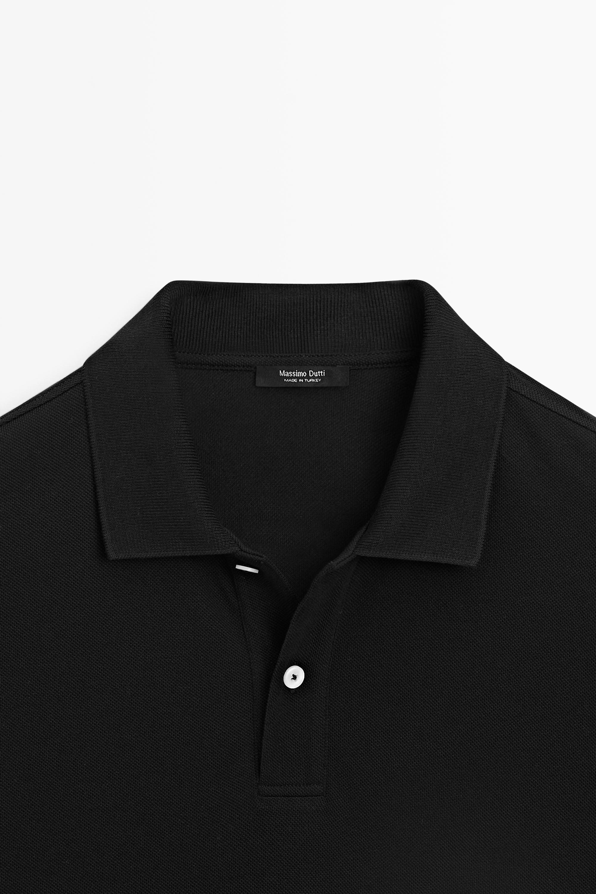 Micro-textured cotton piqué polo shirt — BLACK