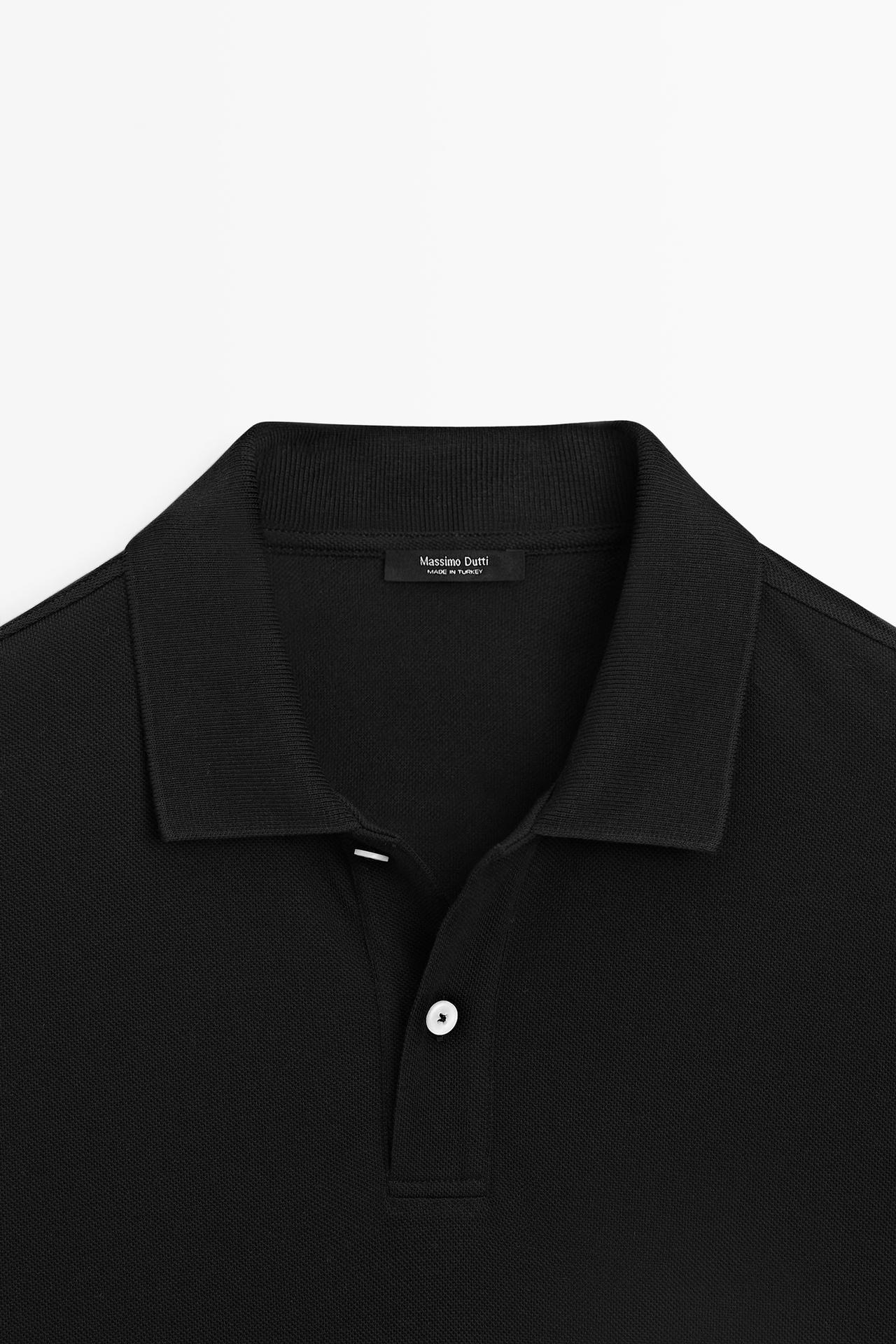 Micro-textured cotton piqué polo shirt — BLACK