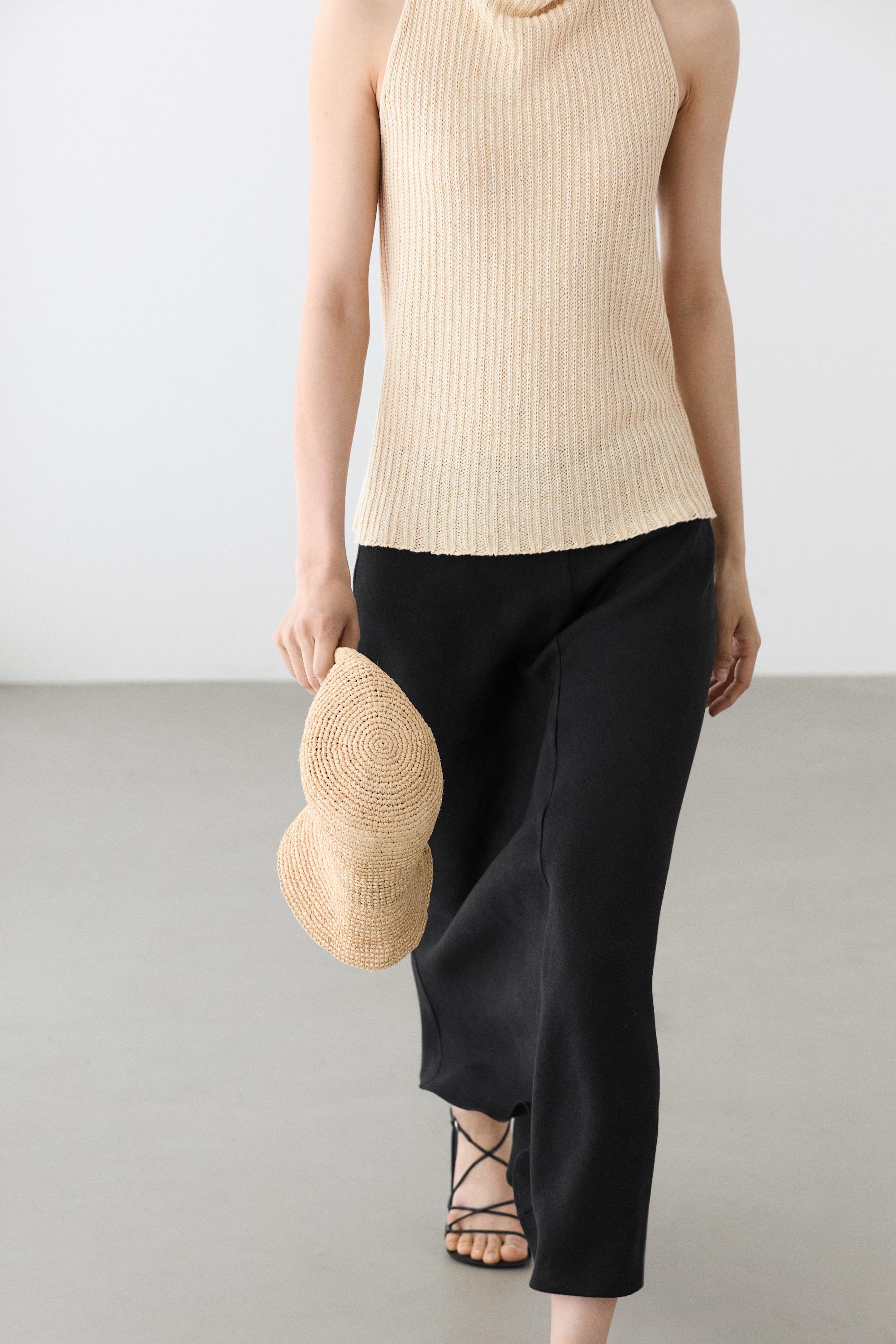 Straight linen midi skirt — BLACK