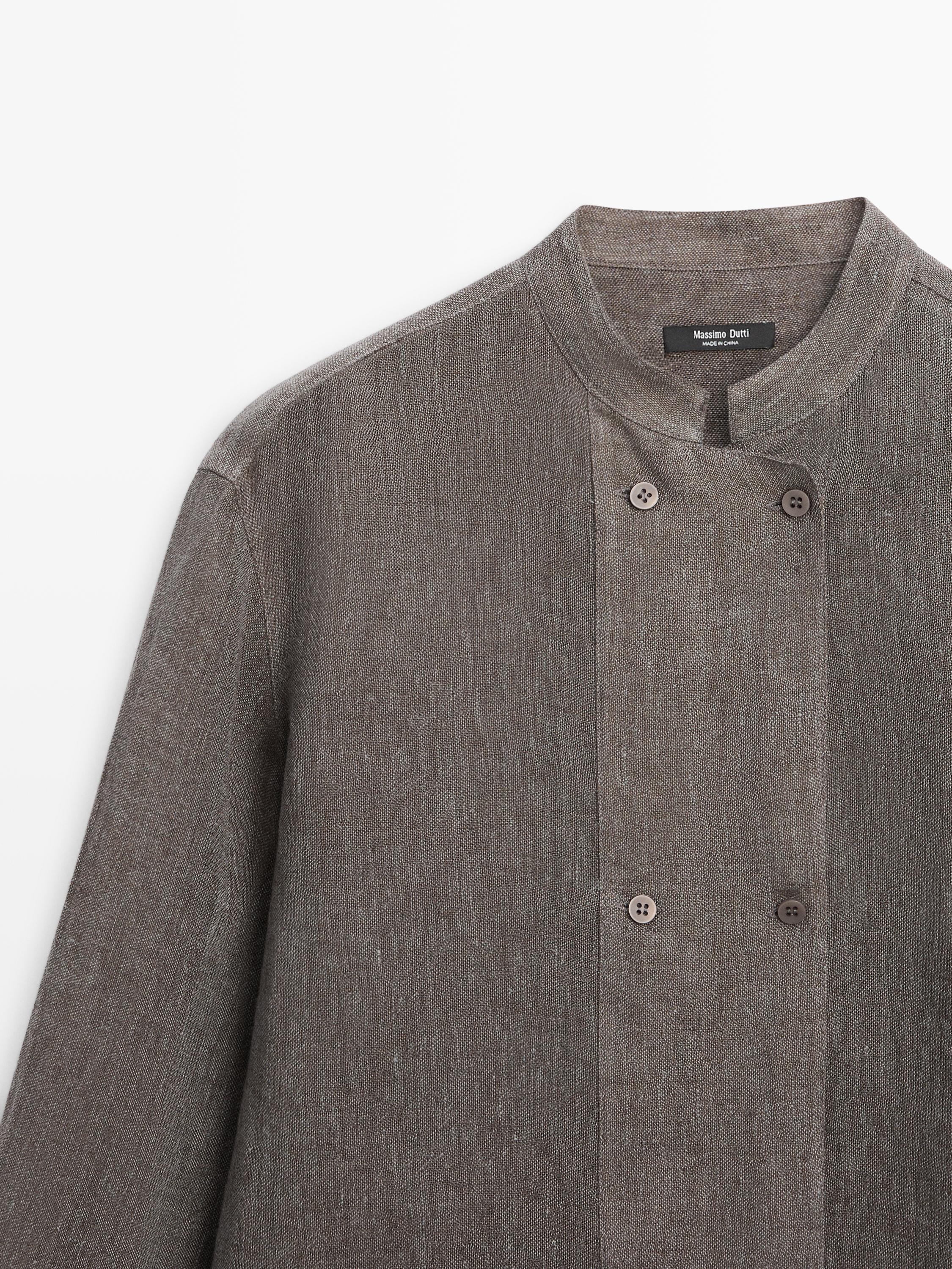 Flowing linen blend shirt with button details — MOLE BROWN