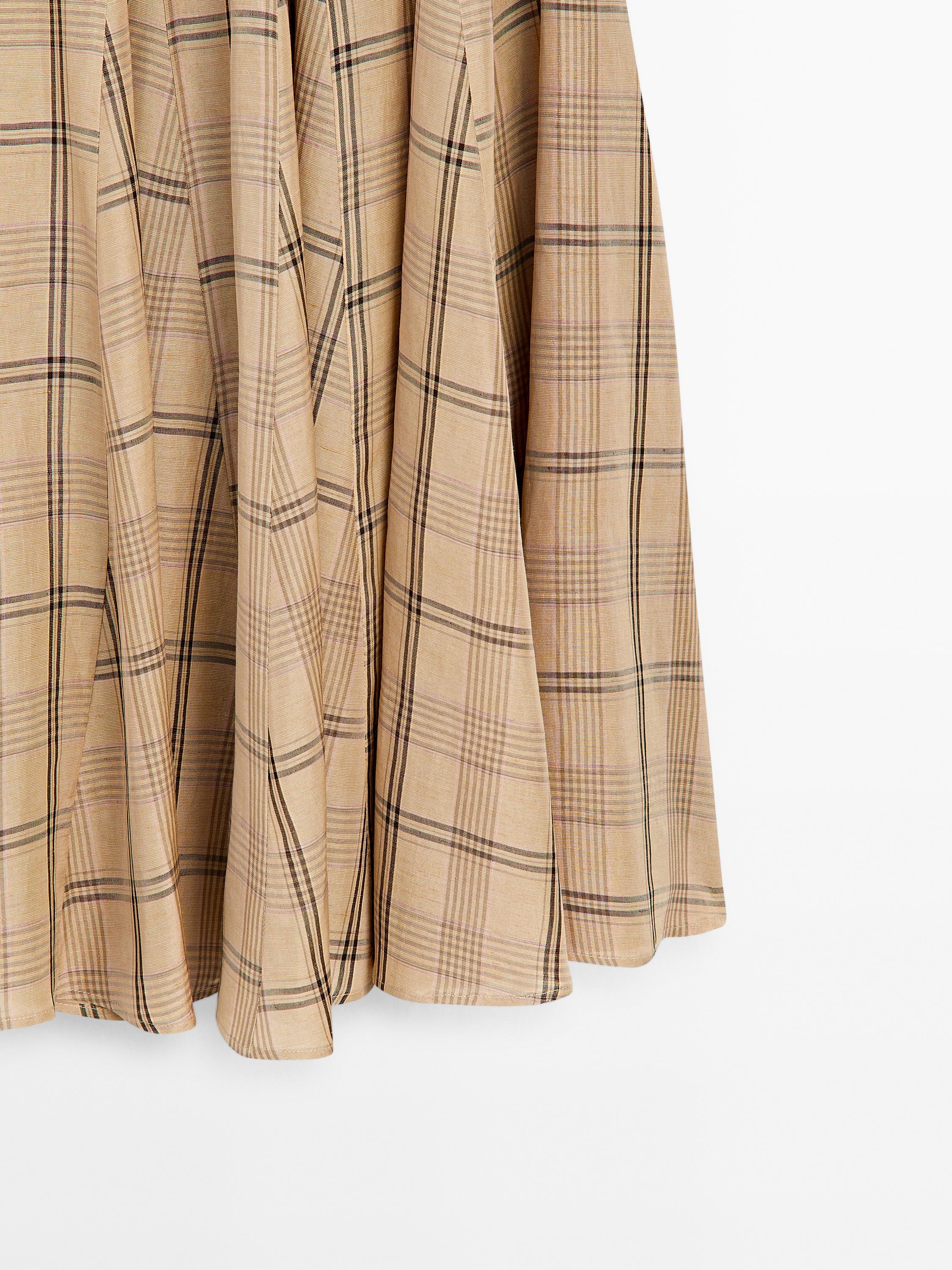 Saia midi em godé com estampado de quadrados - STUDIO