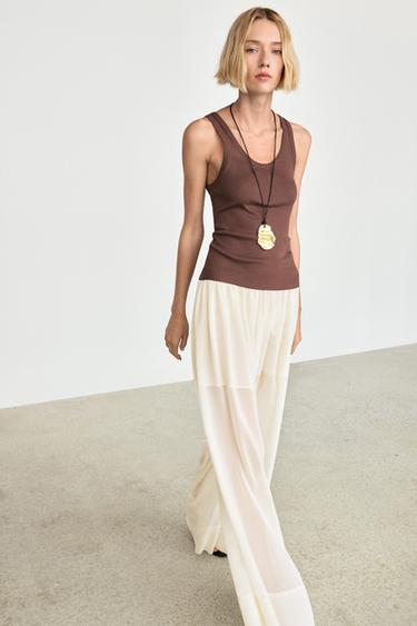 Semi-sheer flowing wide-leg pants — Off white 5