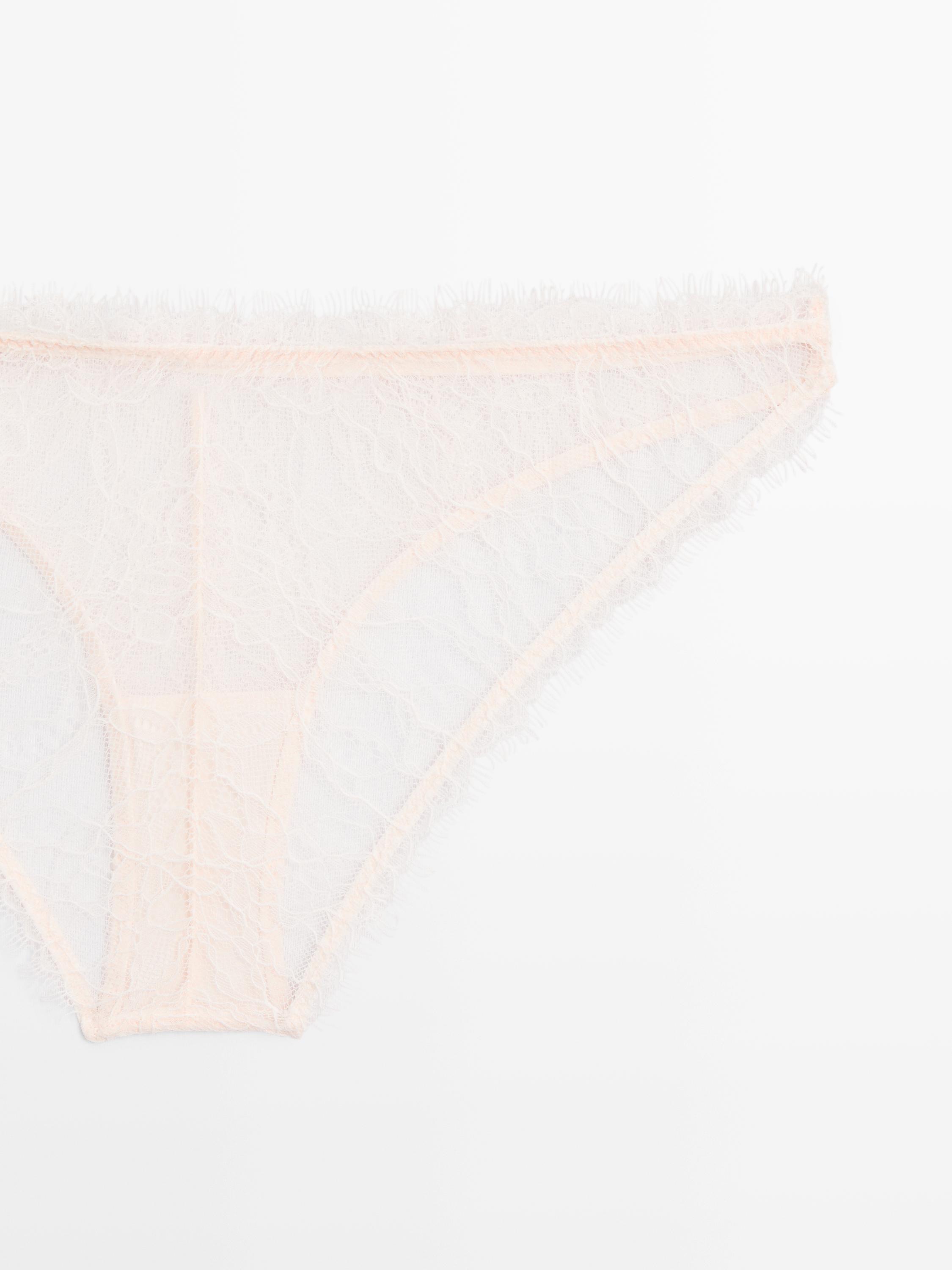 Lace briefs with frayed detail — CREAM