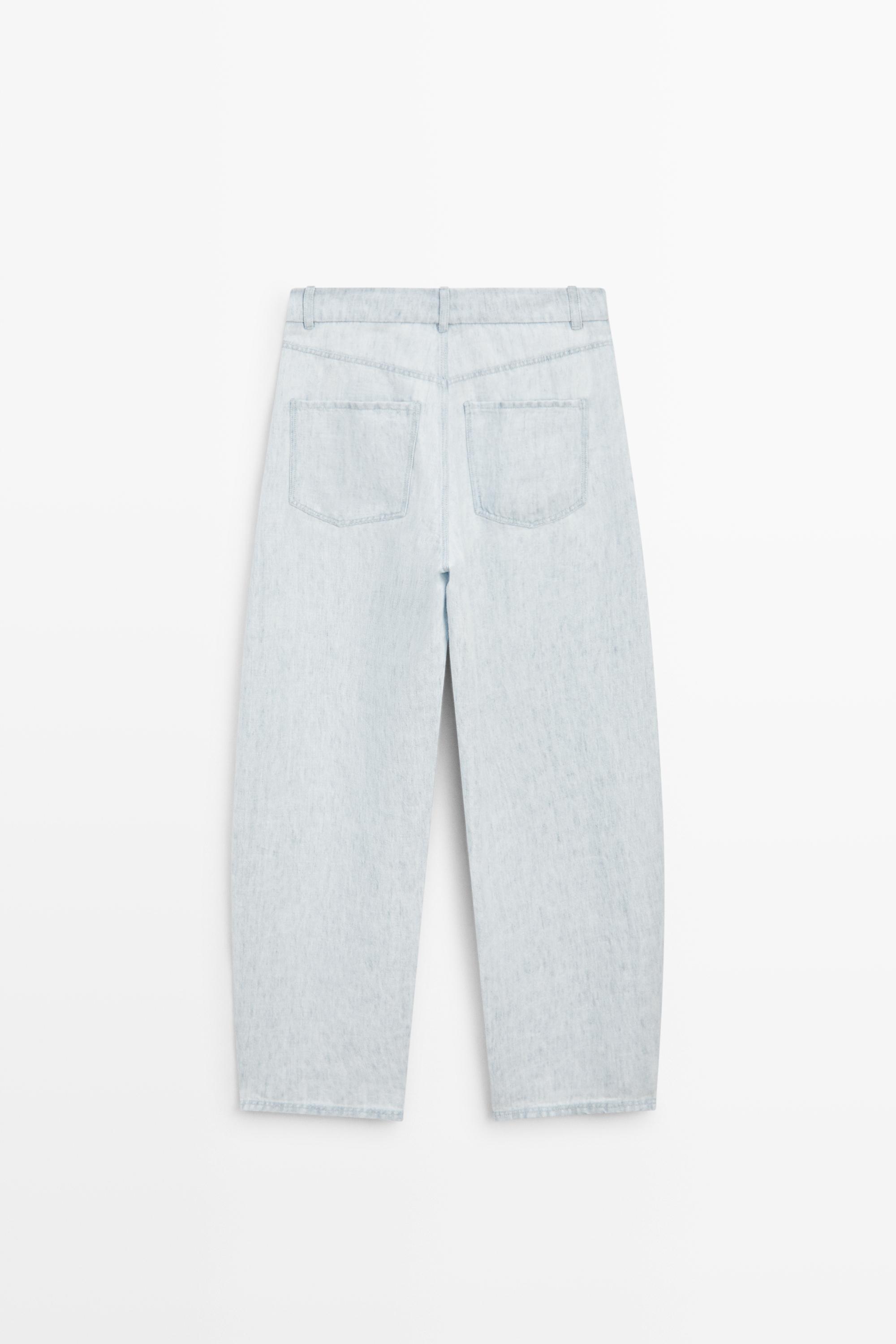 100% linen barrel fit pants - STUDIO — Light Blue