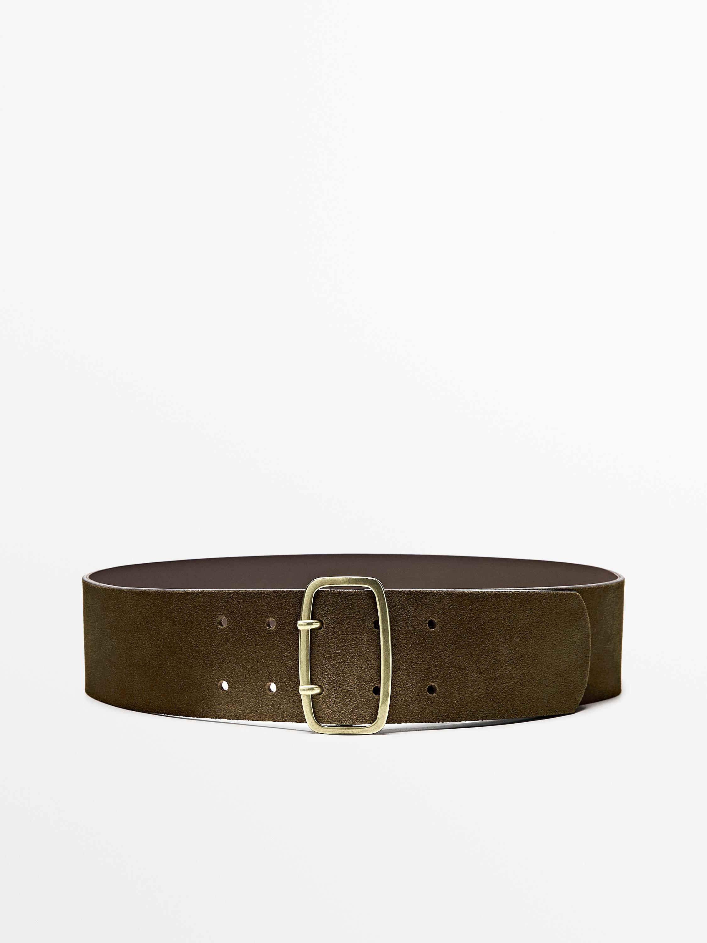 Ceinture boucle rectangulaire croûte de cuir