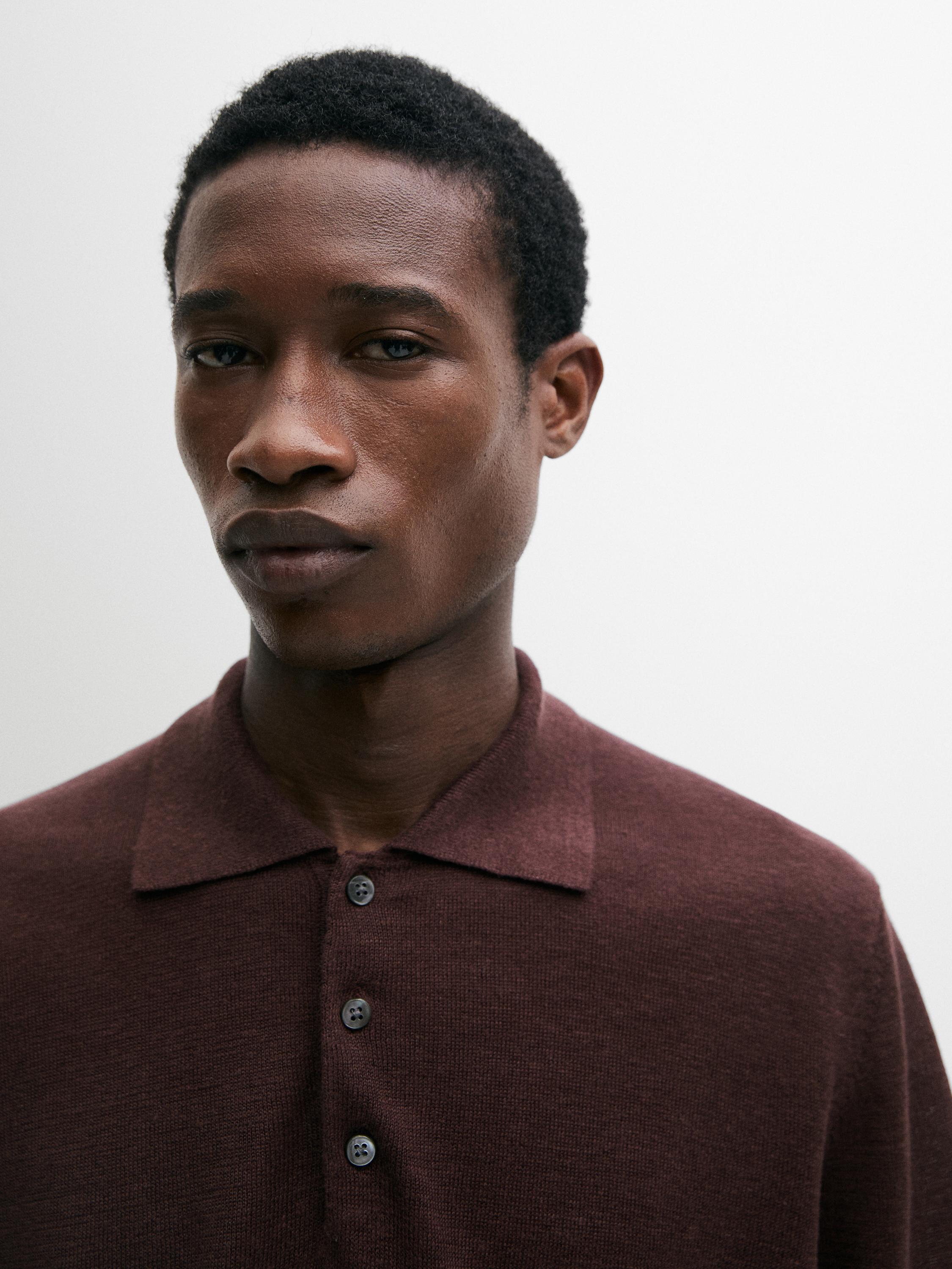 Linen knit polo sweater — BURGUNDY