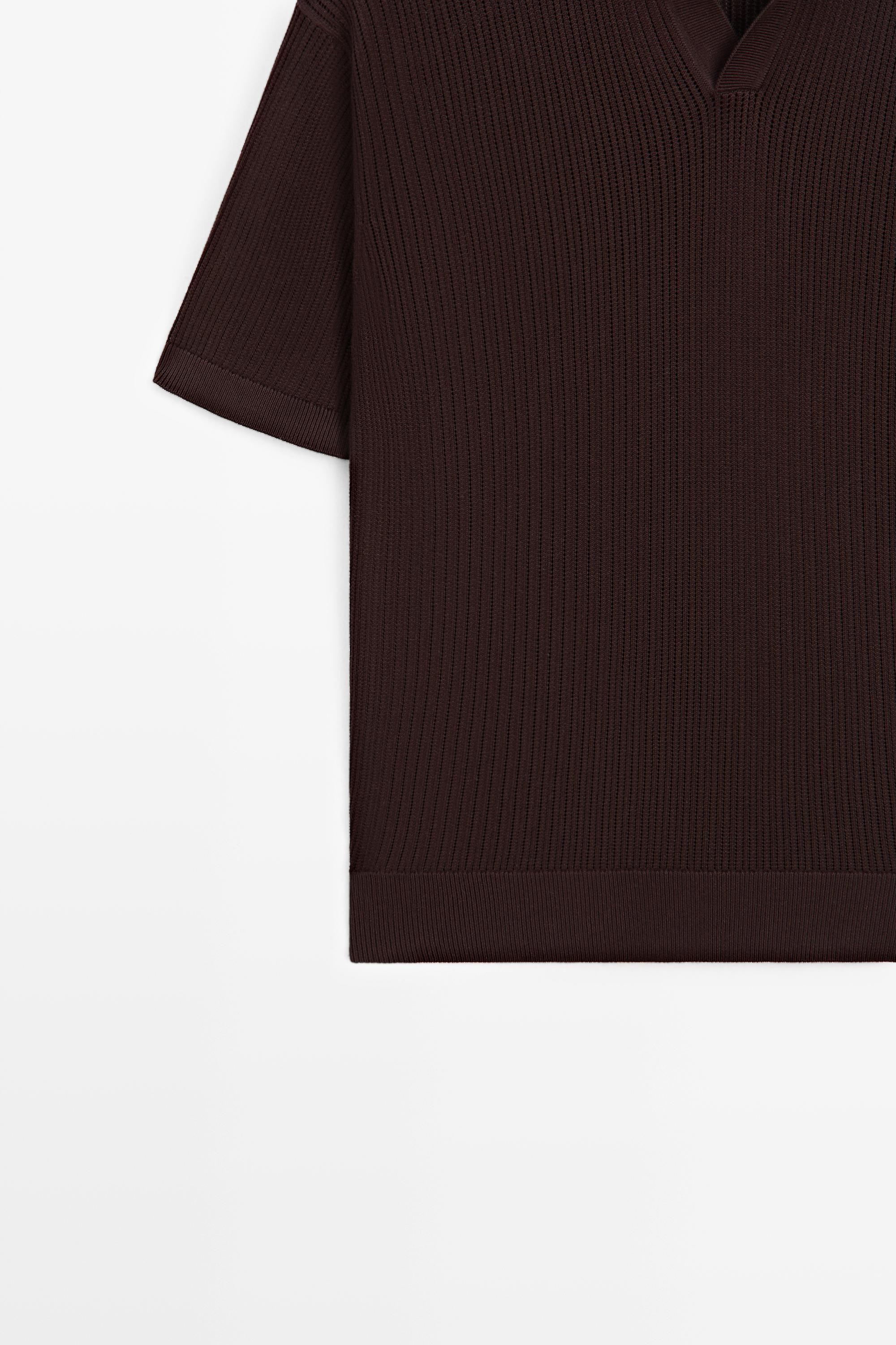Cotton-blend V-neck knit polo shirt — BURGUNDY