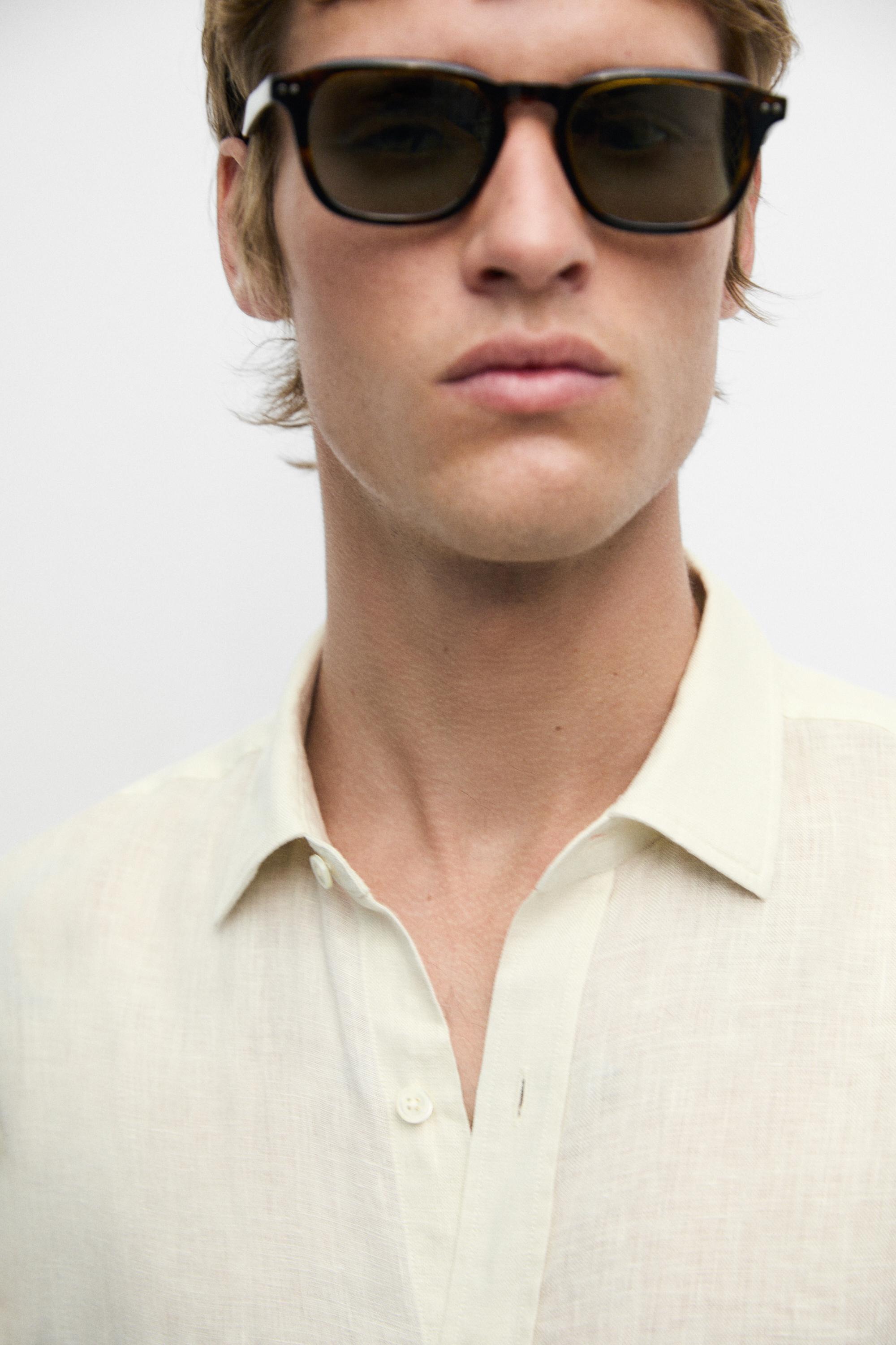 100% linen regular fit shirt — PALE ECRU