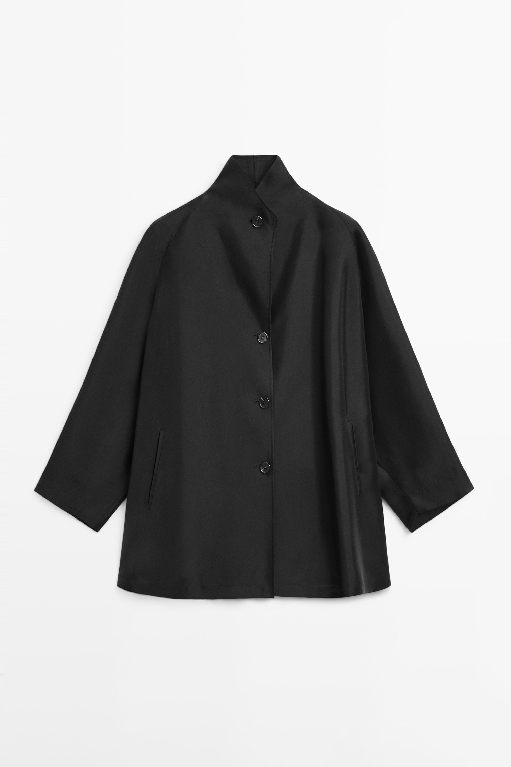 Flowing voluminous cape with button details — BLACK