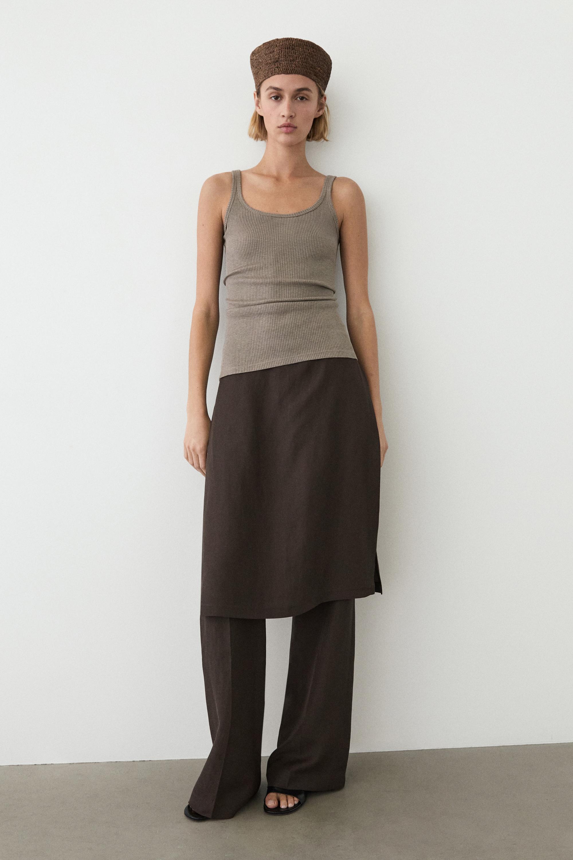 Flowing trousers with skirt detail — Chocolate