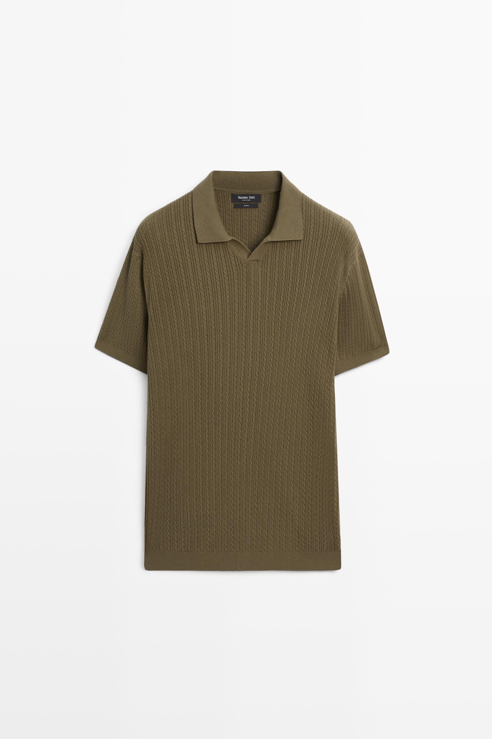 100% cotton cable-knit polo sweater — Green