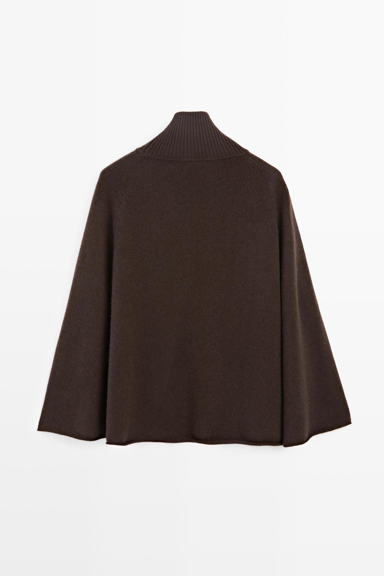 100% cashmere knit cape with wrap detail — BROWN