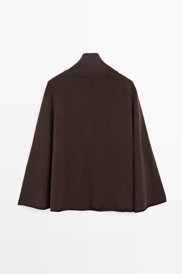 100% cashmere knit cape with wrap detail — BROWN 6