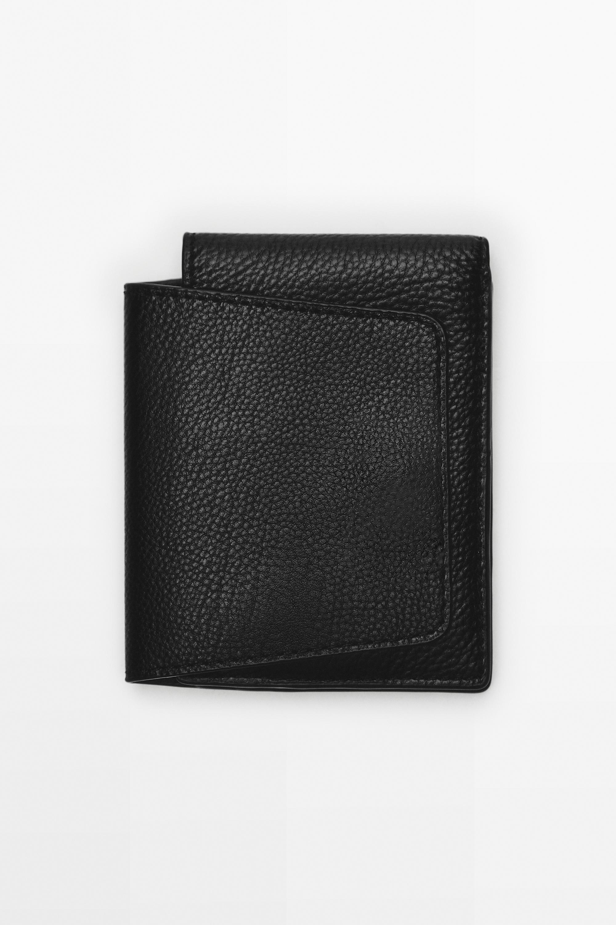 Nappa leather flap wallet — BLACK