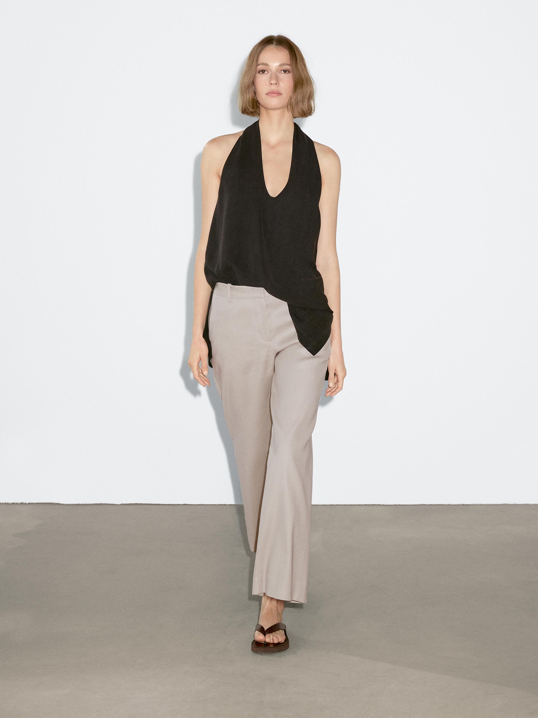Stretch trousers with linen