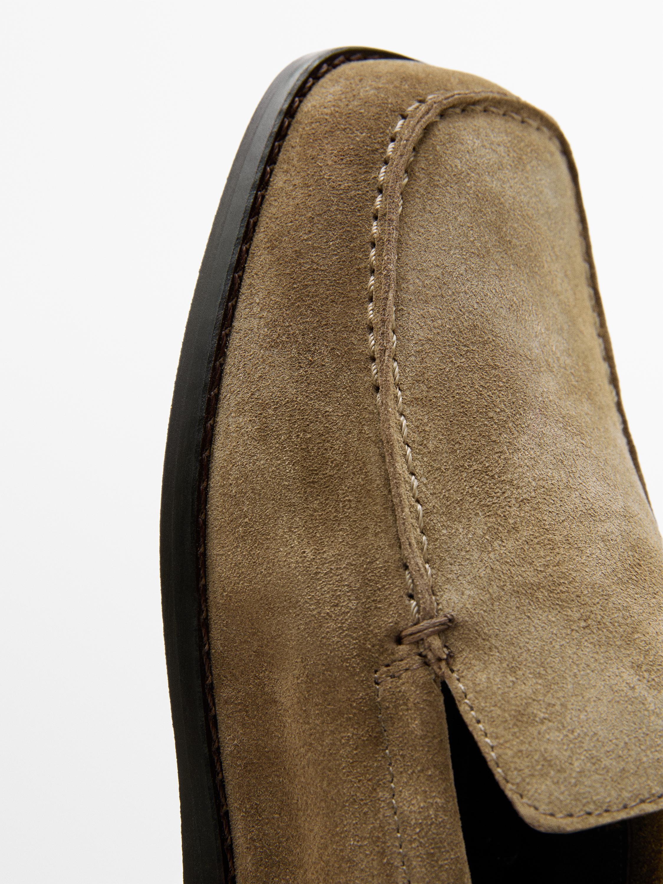 Soft leather loafers with gathered detail — SAND BROWN