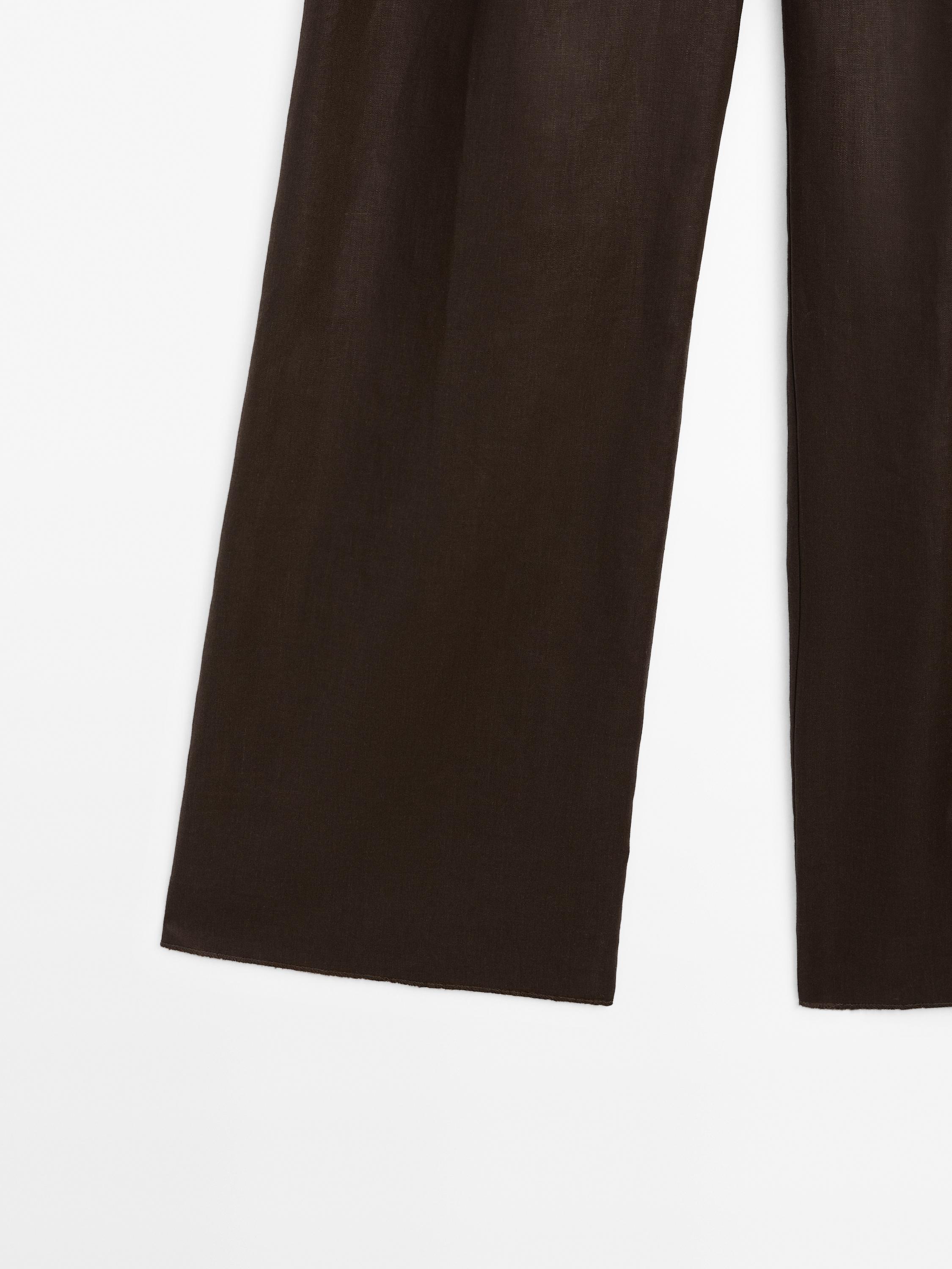 Wide-leg linen trousers with double darts - Studio