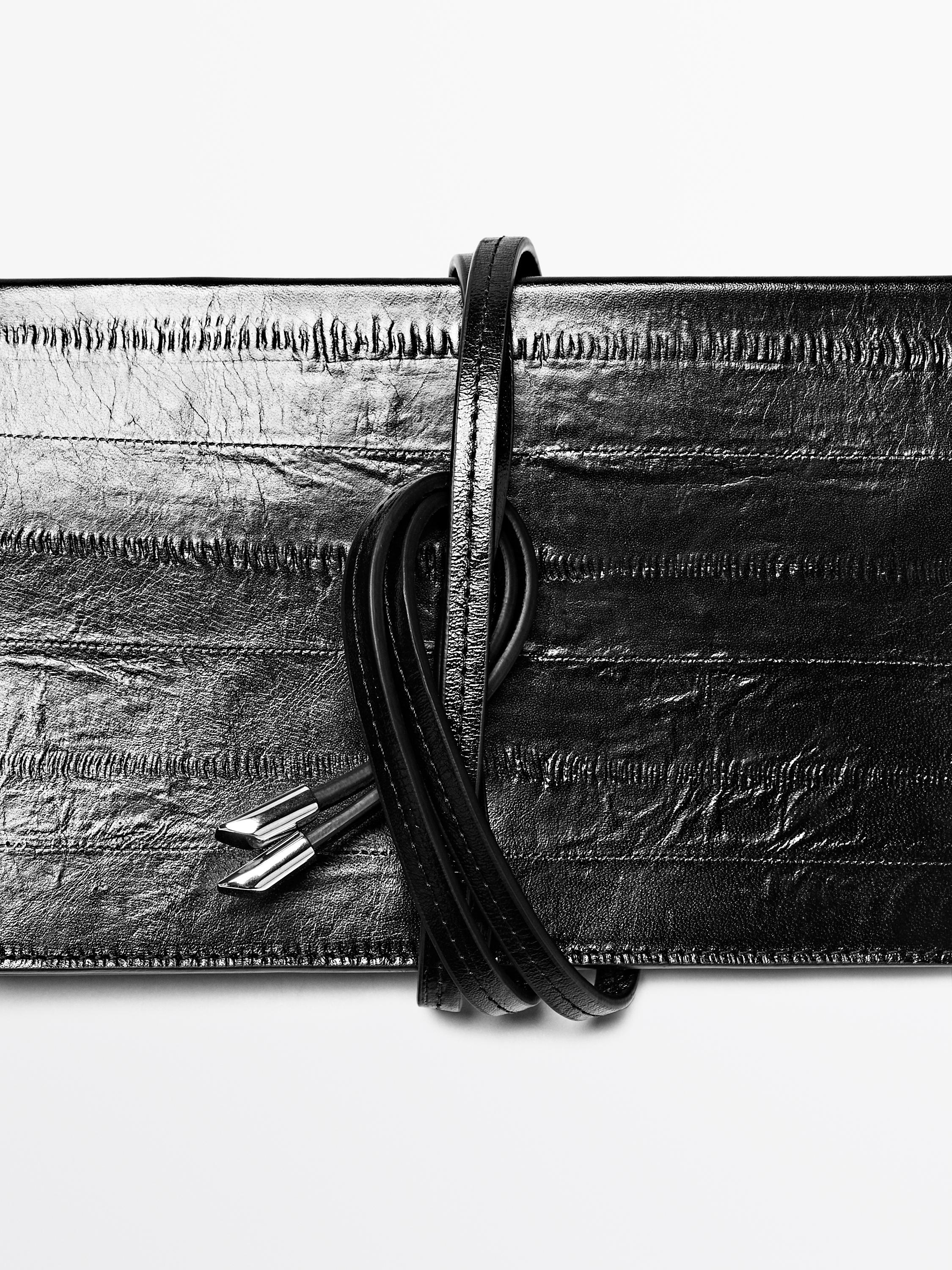 Split leather handbag with texture