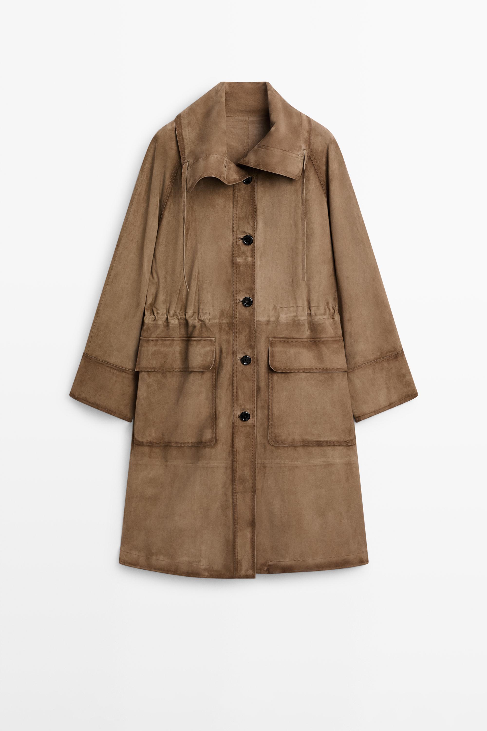 Suede leather high neck parka — Washed