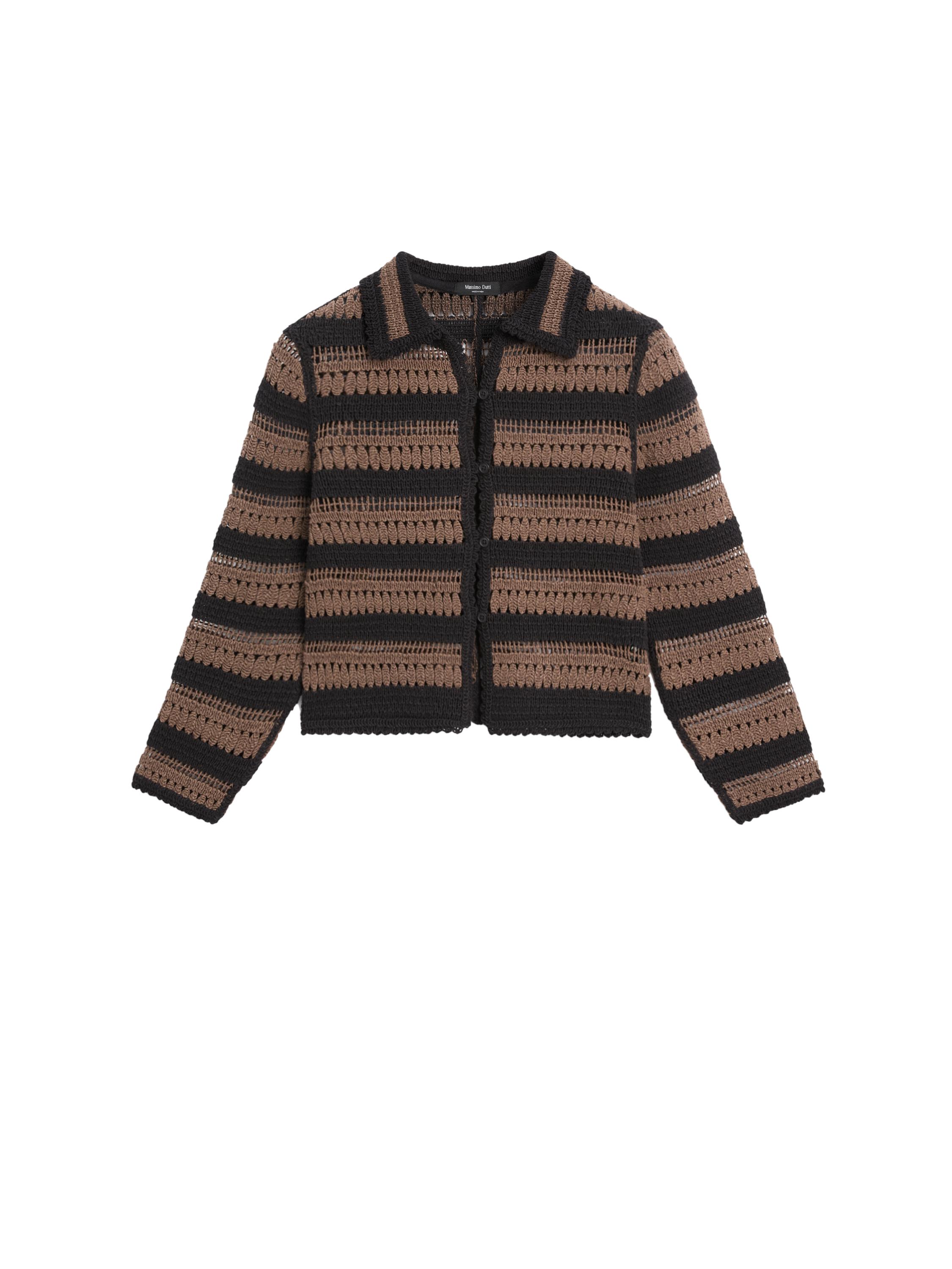 Short striped crochet knit cardigan · Brown · Coats | Massimo Dutti