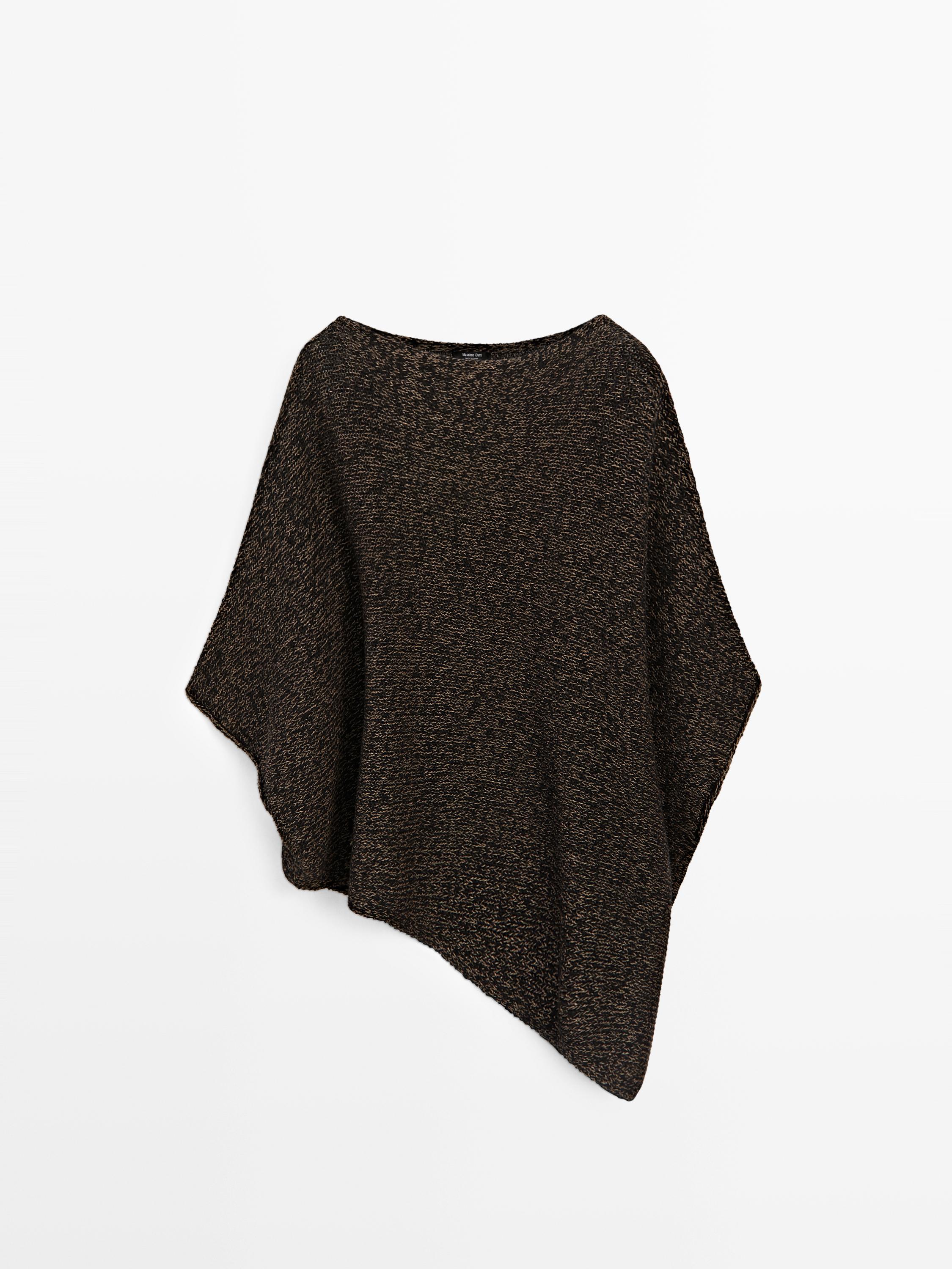 Asimetrik dökümlü pamuk karışımlı panço