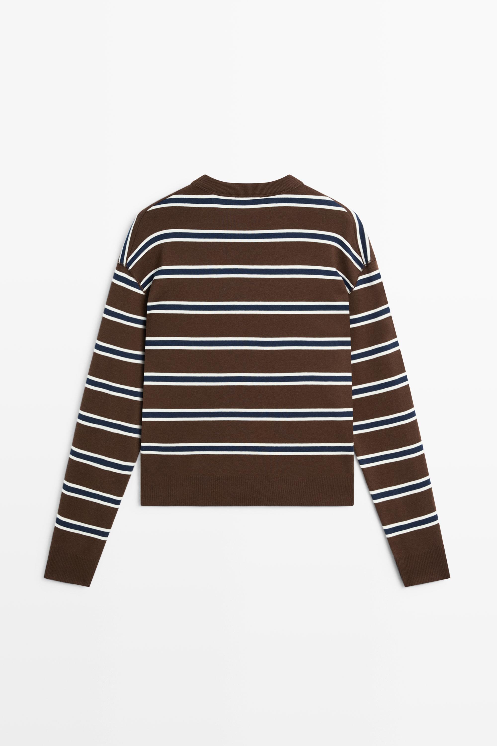 Striped interlock sweatshirt — BROWN