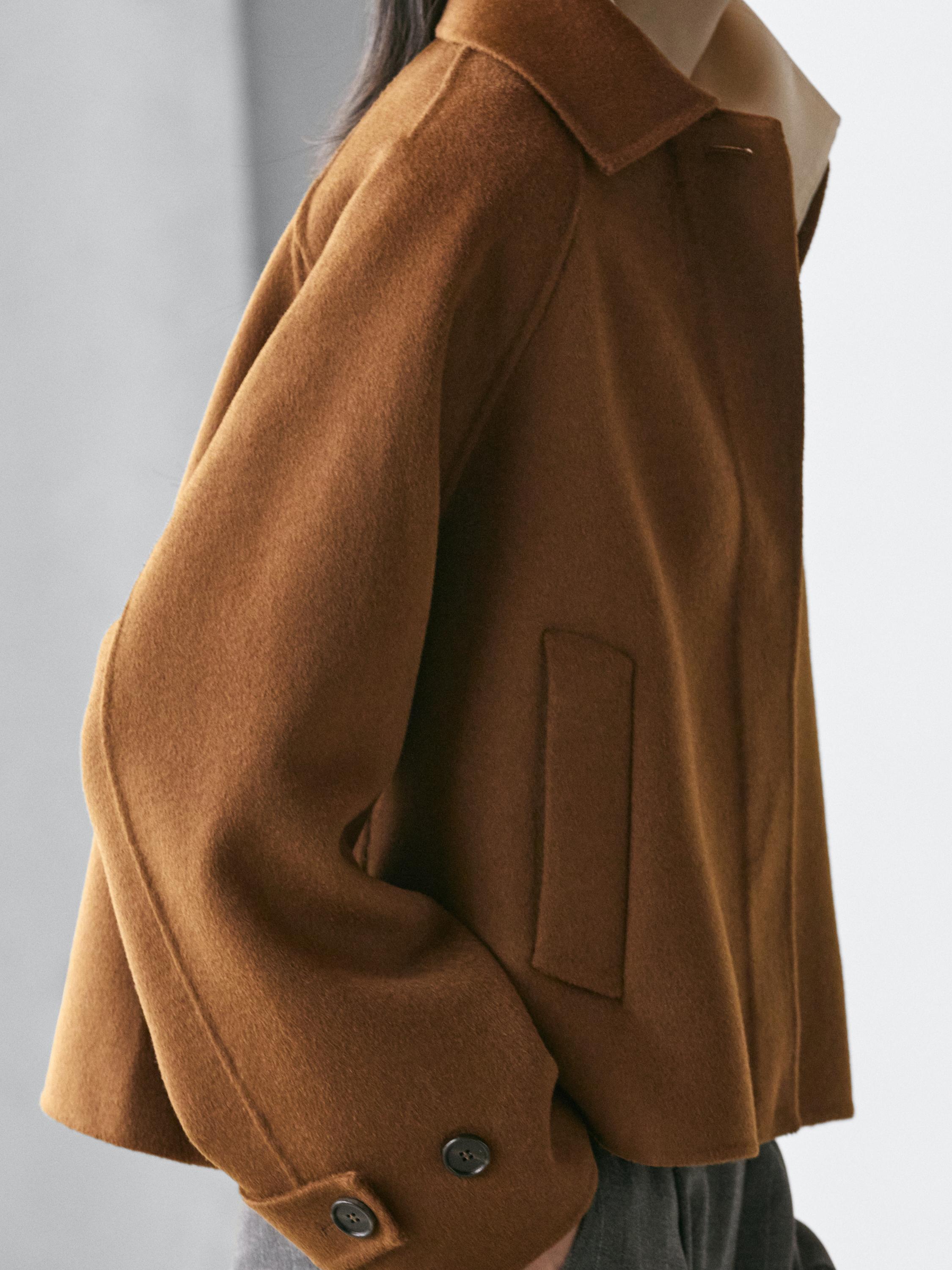 Manteau court laine à manches raglan