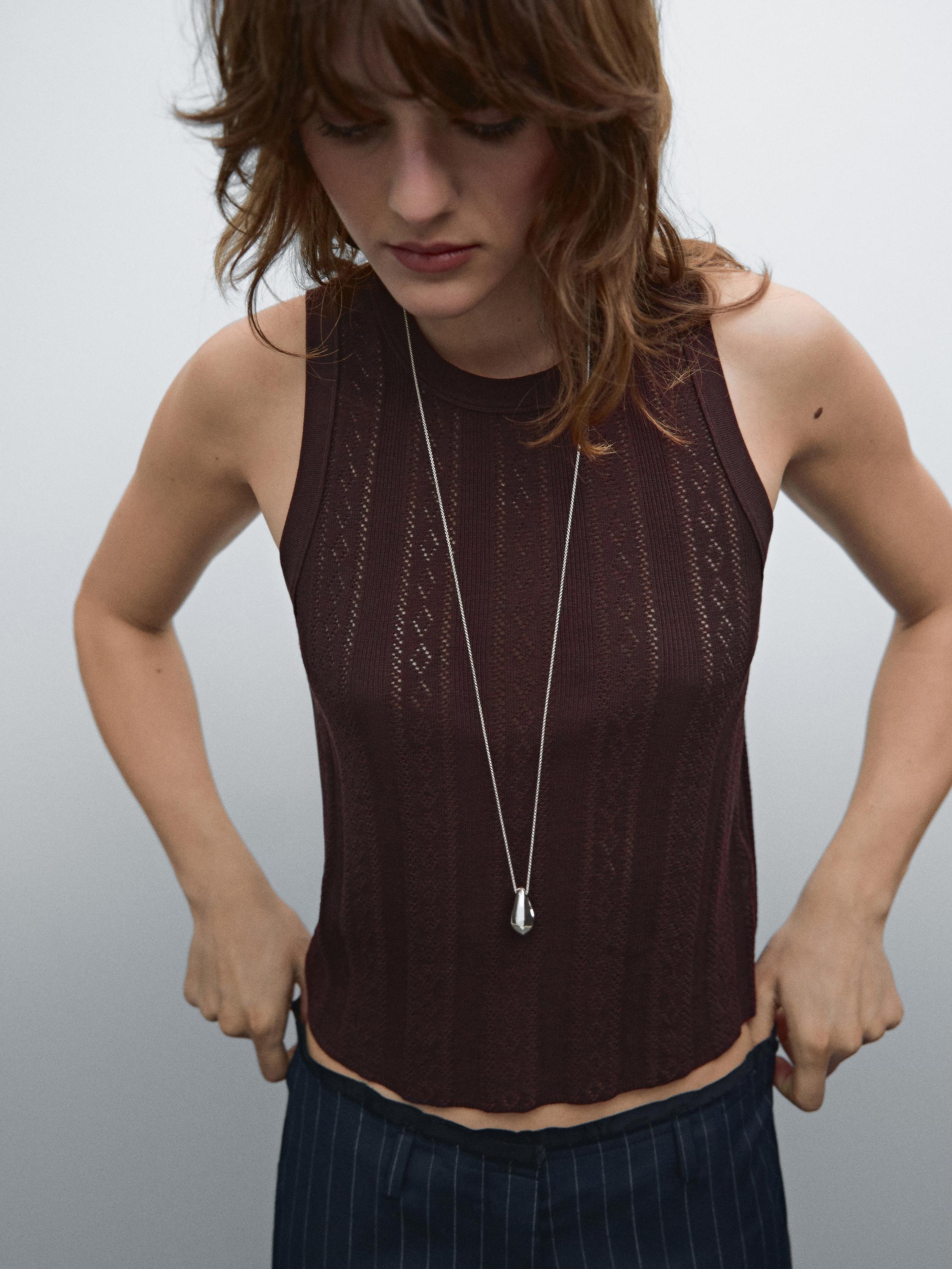 Cotton blend pointelle knit top
