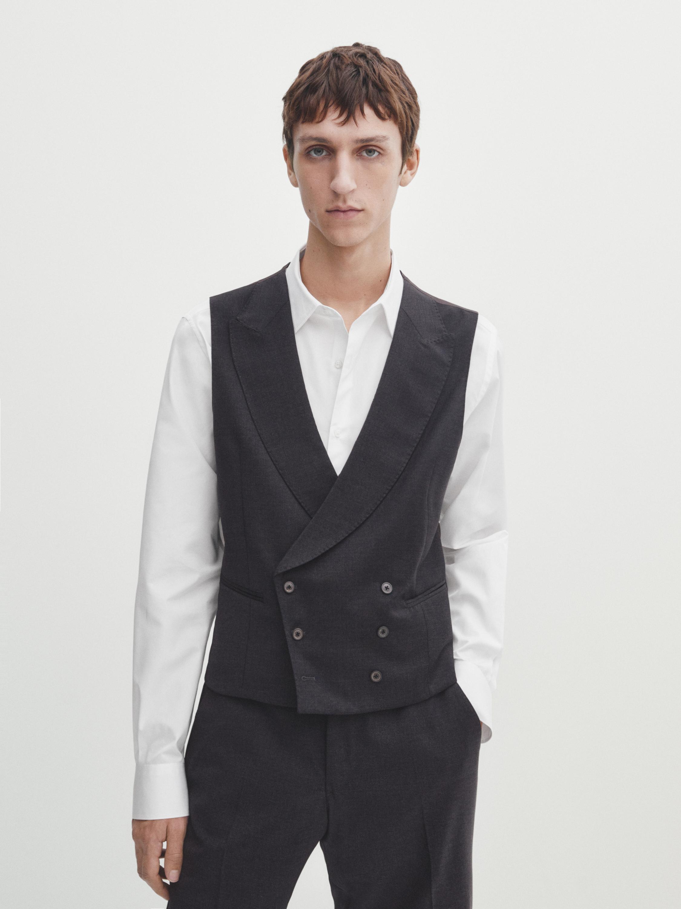 جاكيت فيست بدلة رمادي سادة من الصوف المخلوط