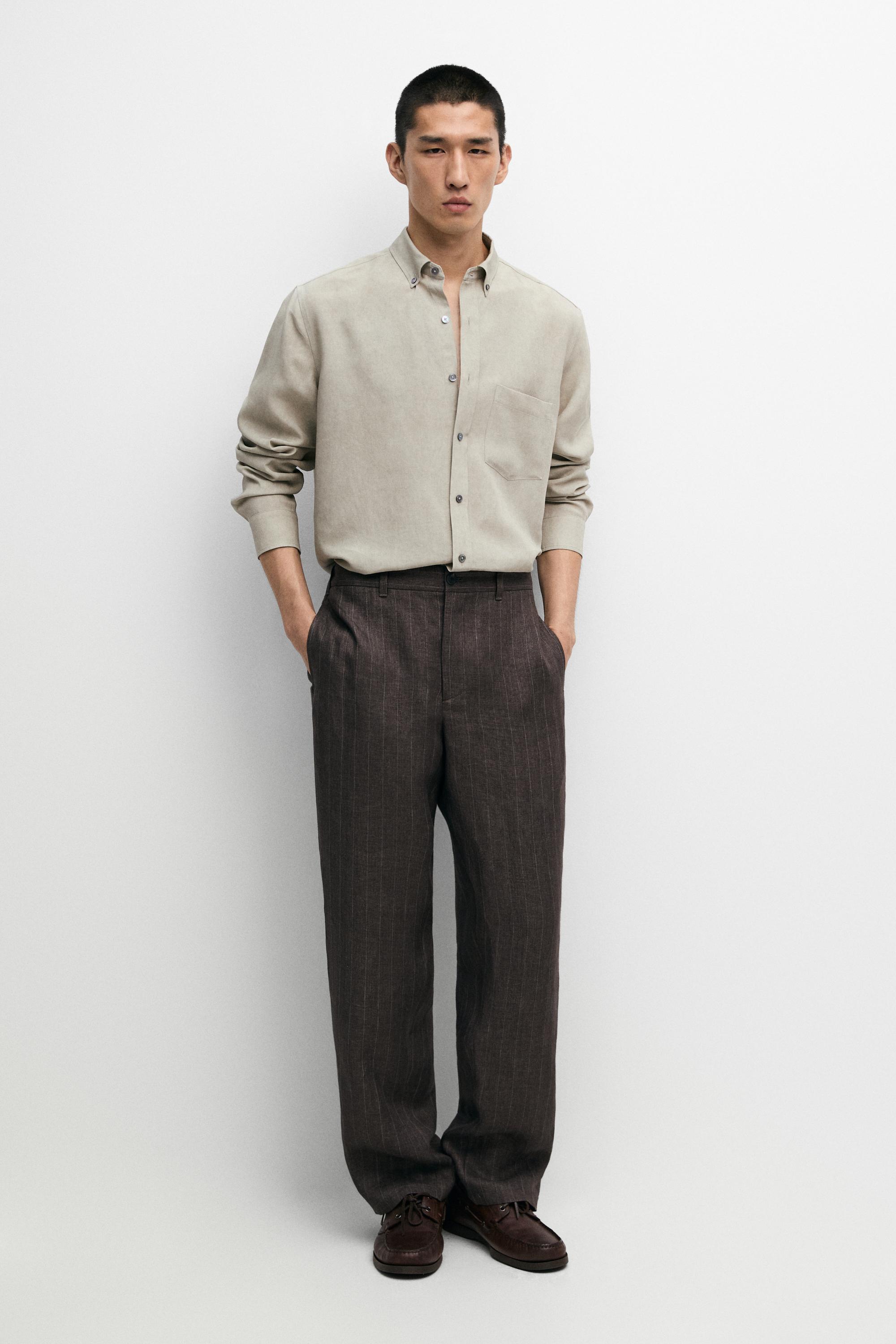 Flowing regular fit lyocell-linen shirt — GREEN