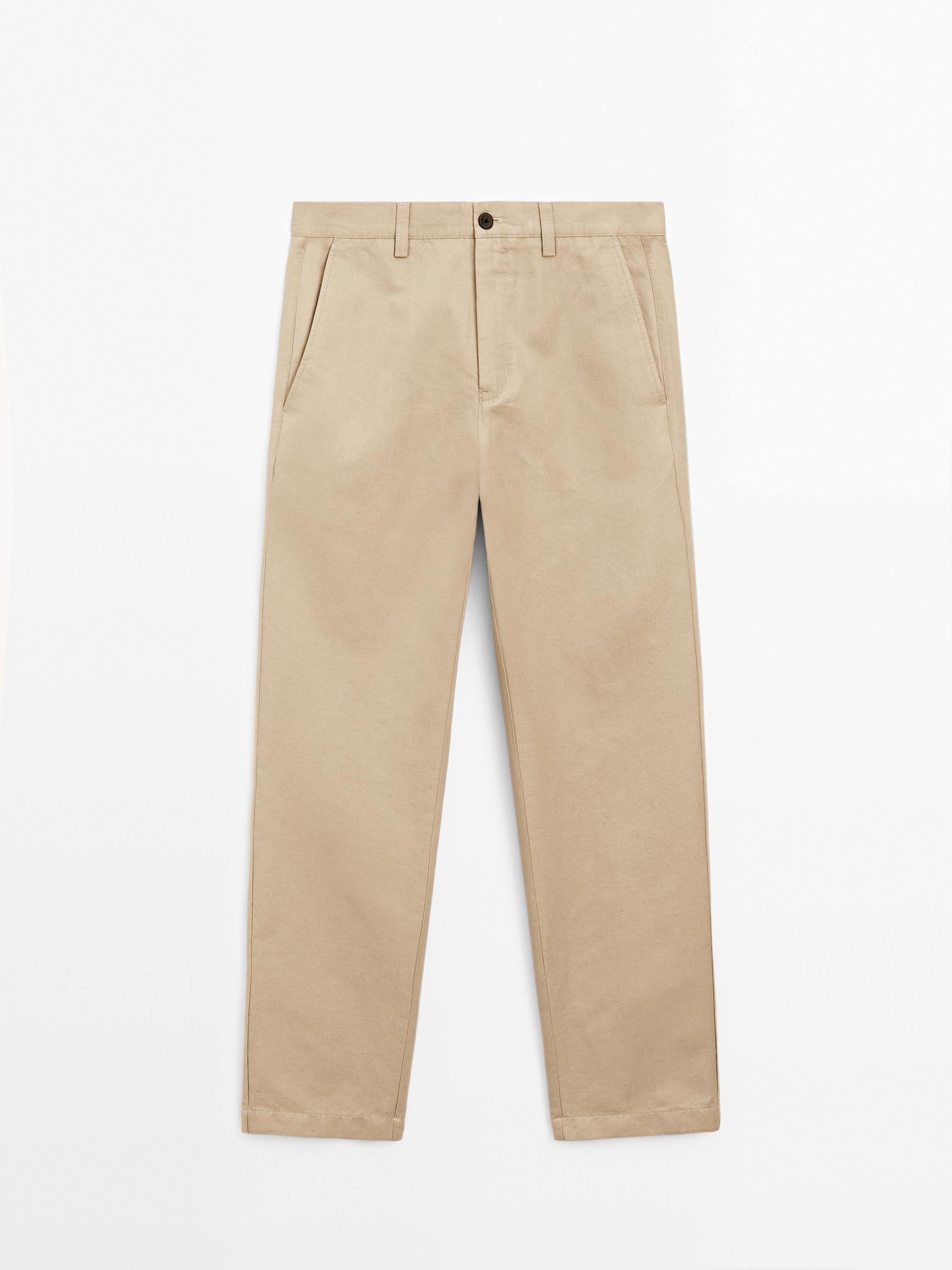 Regular fit cotton blend trousers