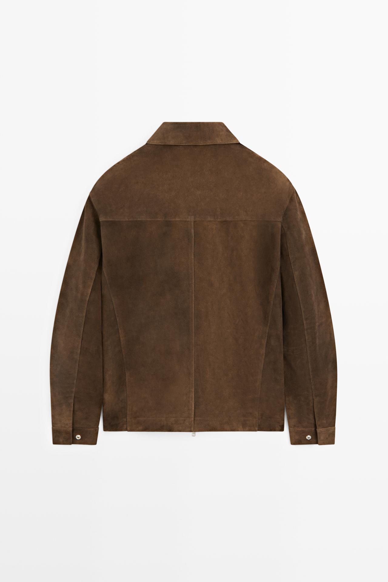 Suede zip-up jacket — BROWN MARL