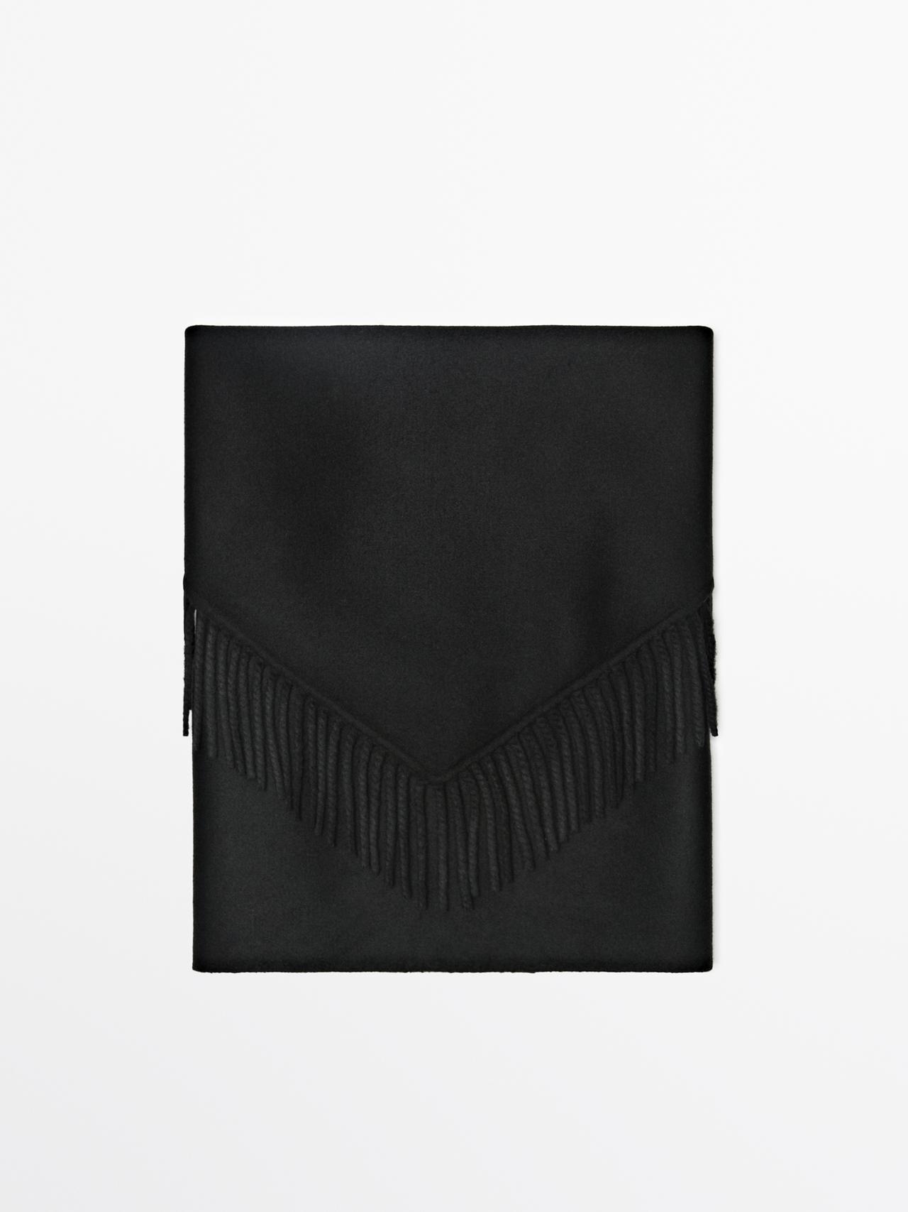 Massimo Dutti - Dame - Strikket Bandana Med Frynser I Uldblanding - Sort - 01