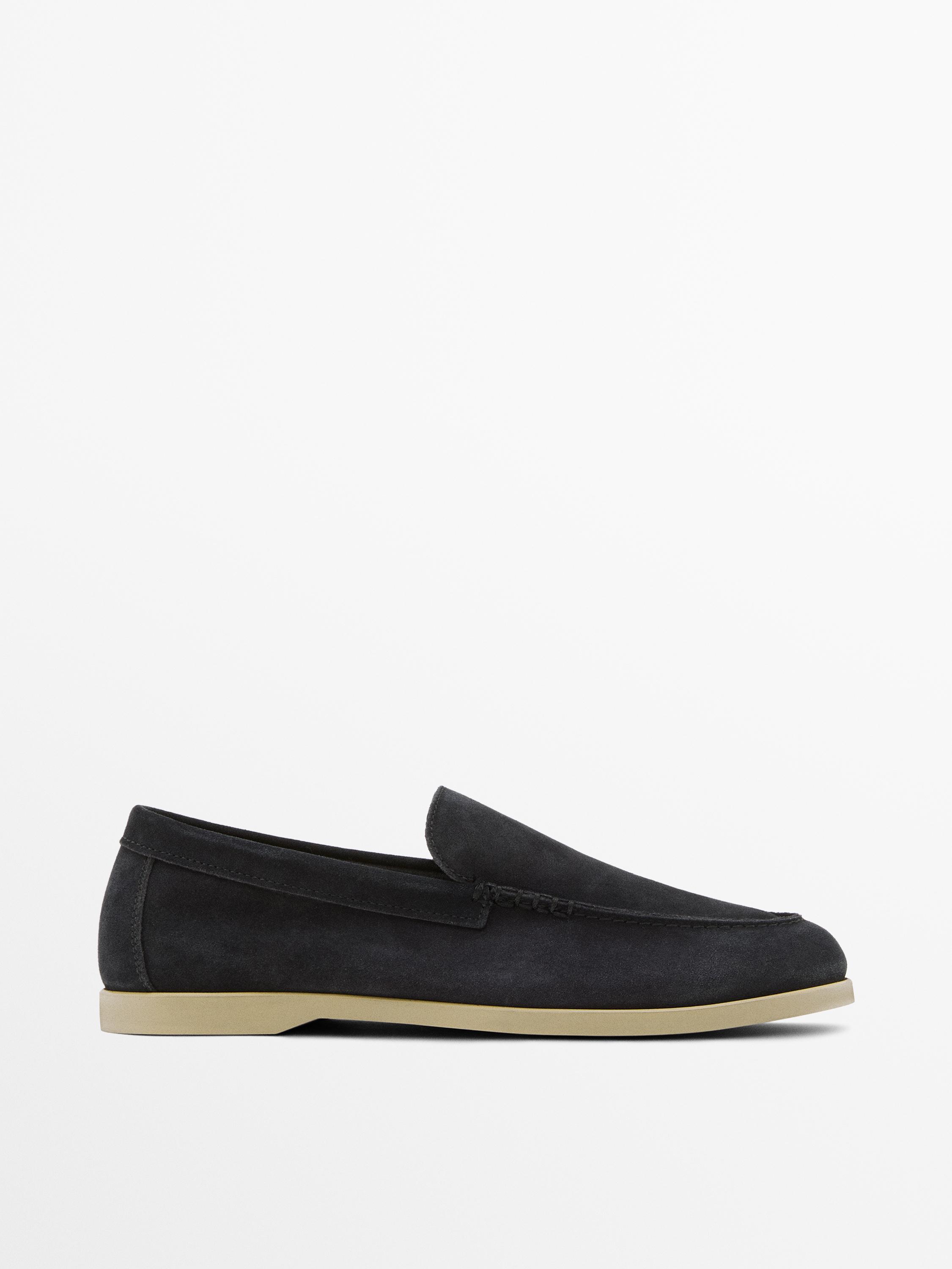 Soft split leather loafers — Dark blue